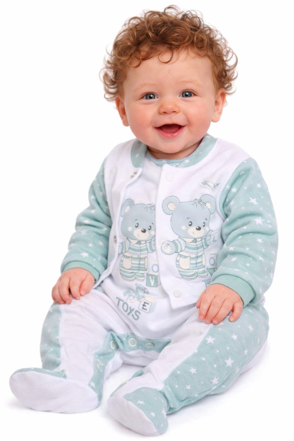 La Bortini Strampler Baby Anzug Hemdchen Stramplerhose neutral für Neugeborene (mit Sternchen Muster und Bärene Aufdruck, 2-tlg Set für Jungen und Mädchen, neutral) aus reiner Baumwolle, 44 50 56 62 68 mit Sternchen Muster