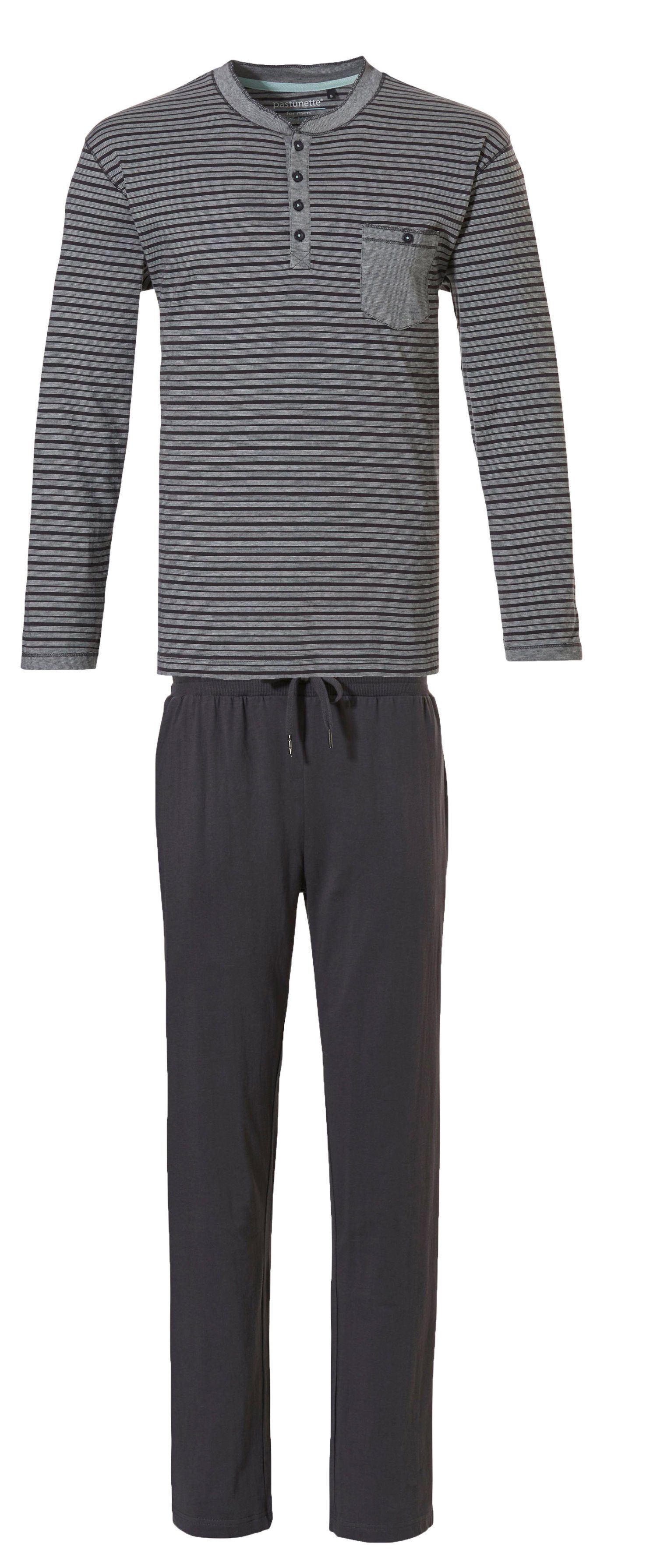 Pastunette Pyjama Pastunette Herren Schlafanzug lang Baumwolle Mix und Match Grey