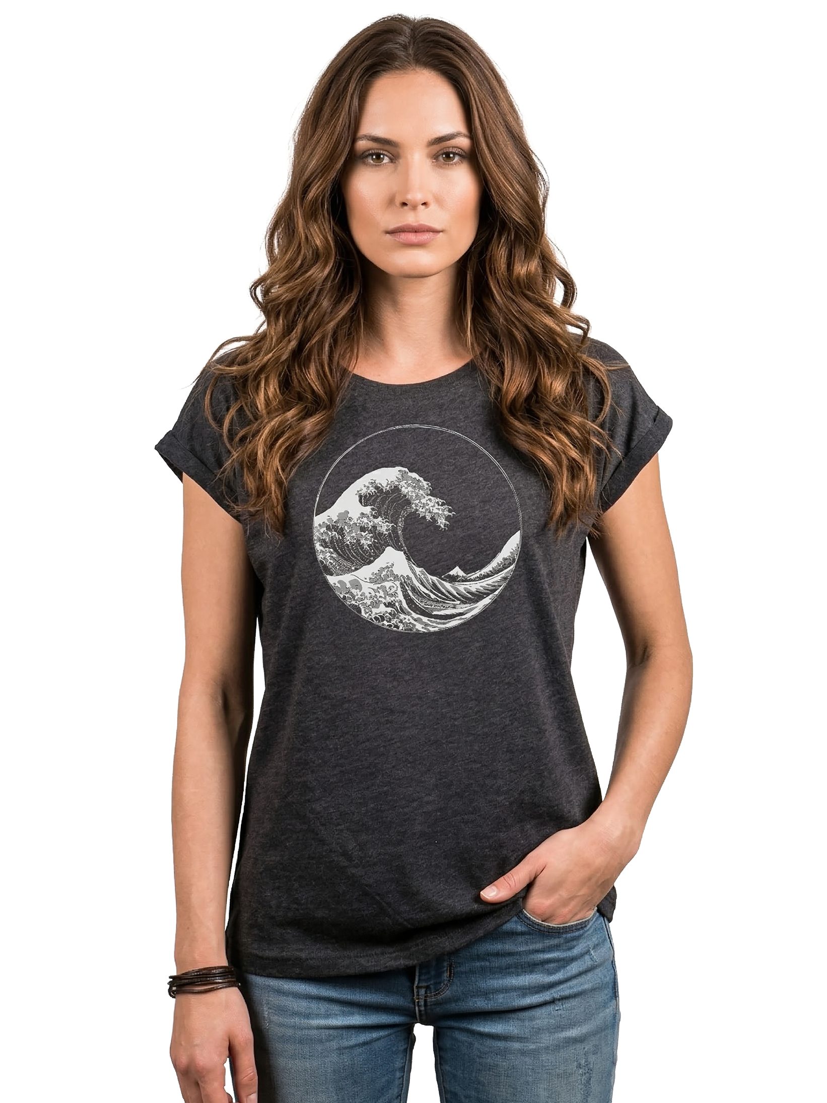 MAKAYA T-Shirt Maritimes Damen-Top mit Wellen-Motiv – Surf-Style für den Sommer (Schwarz, Blau, Dunkelgrau, Grün, 34, 36, 38, 40, 42, 44, 46, 48, 50) Baumwolle