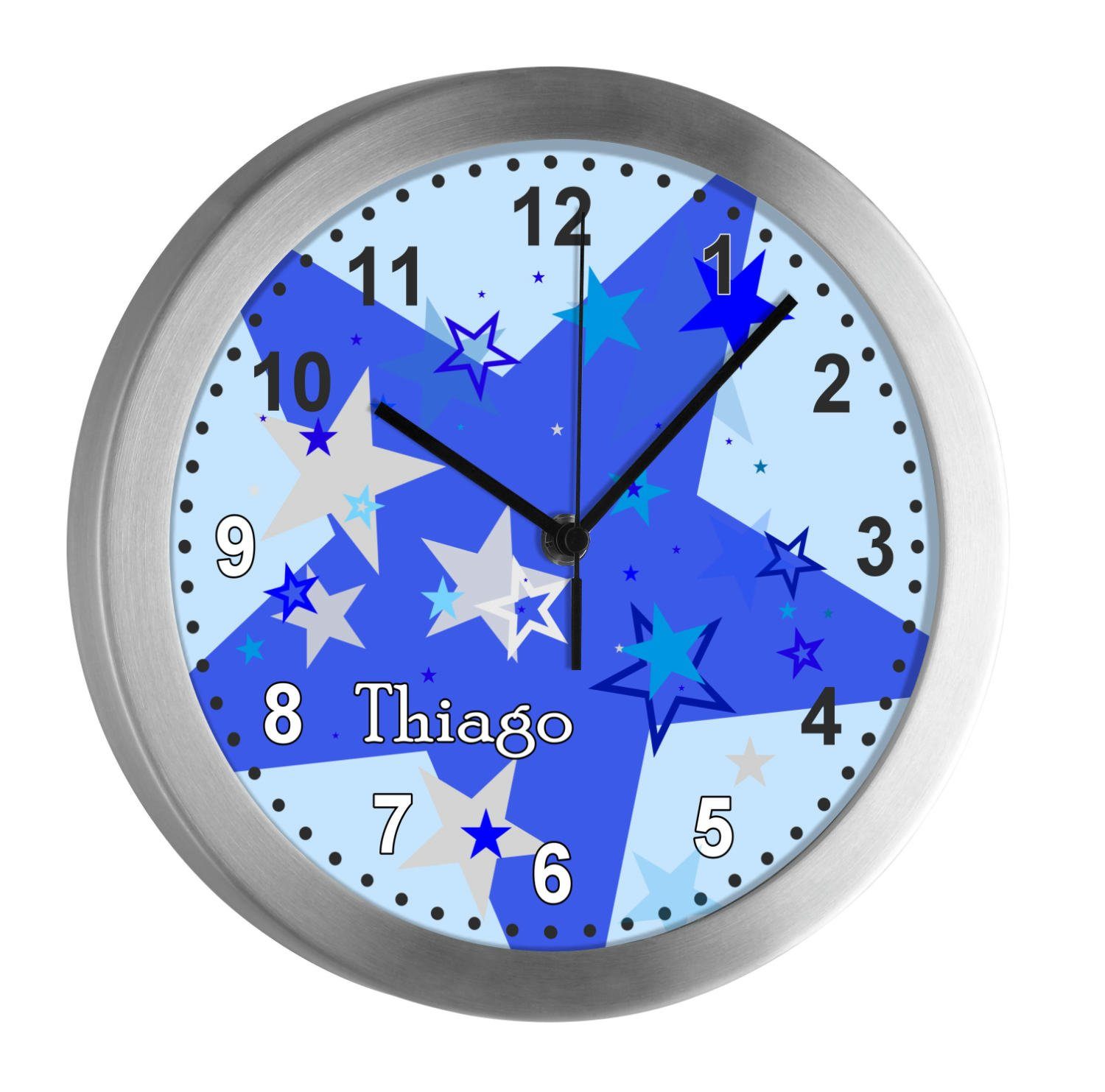 CreaDesign Funkwanduhr Kinderzimmer Kinder Wanduhr Sterne blau grau personalisiert