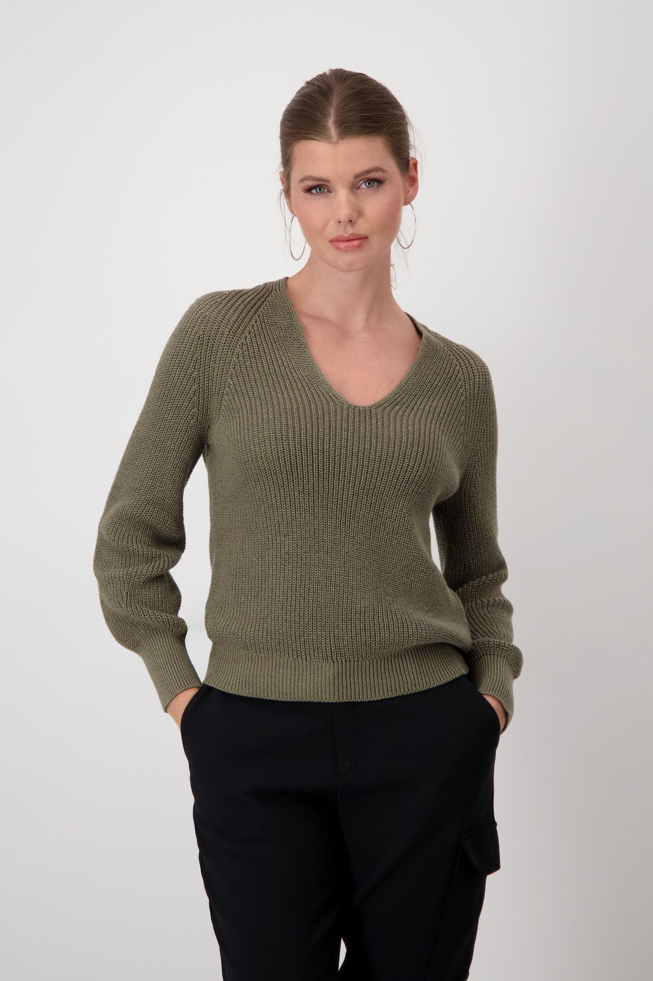 Monari V-Ausschnitt-Pullover 807977 Perlfangmuster