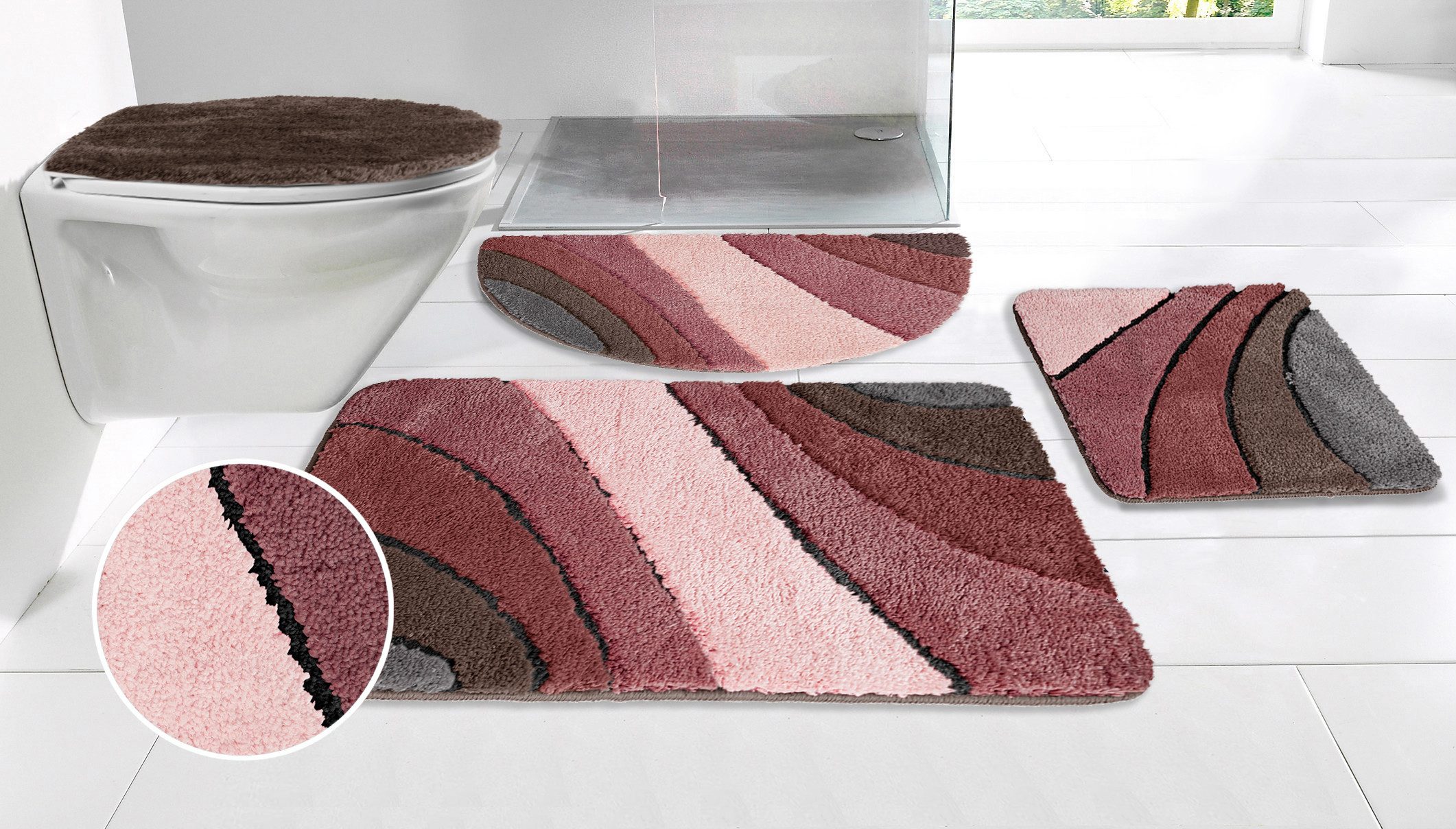 OTTO home Badematte Josie, Badvorleger, Badezimmer Teppich, Höhe 20 mm, rutschhemmend beschichtet, schnell trocknend, strapazierfähig, fußbodenheizungsgeeignet, Polyester, halbrund, Badteppich, Badematten, rechteckig, rund & als 3-tlg. Set erhältlich