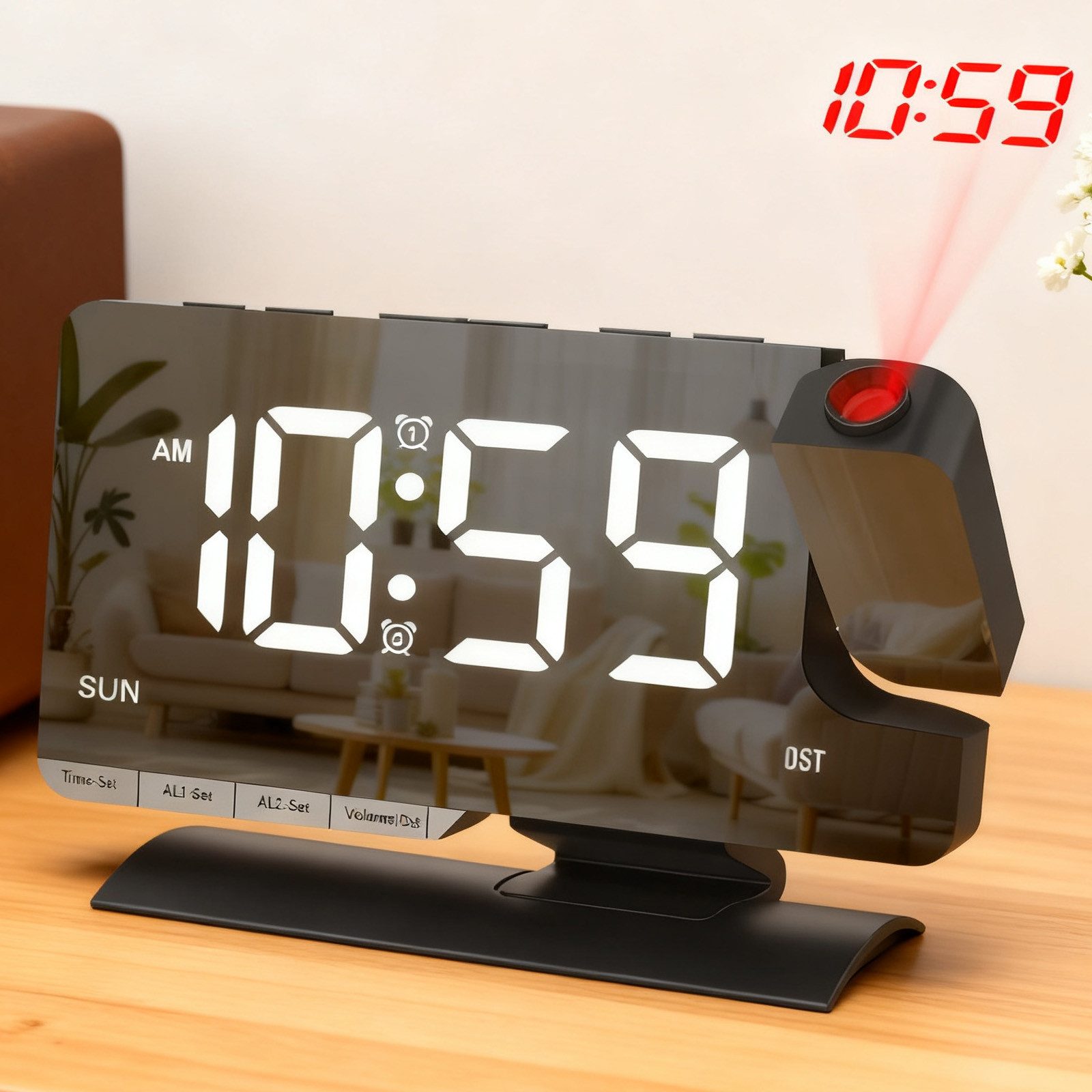REDOM Wanduhr Projektionswecker Elektronische Uhr mit LED-Spiegeldisplay LED Будильники (mit Spiegeloberfläche drehbarer Zeitprojektion 2 Alarme Snooze)