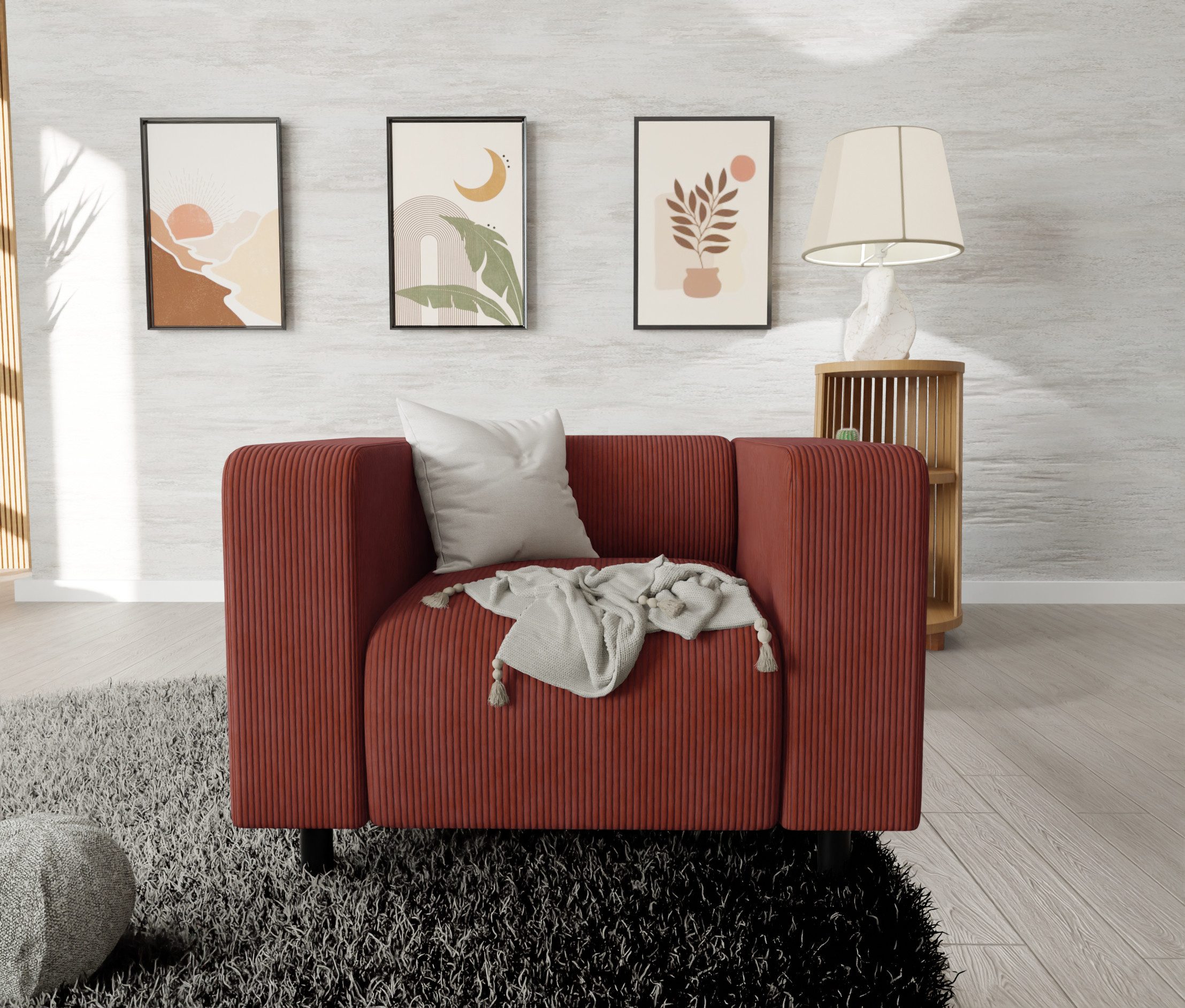S-Style Möbel Sessel Gustav aus Cord-Stoff mit bequemem Sitz (Sessel x 1), mit Wellenfederung – Bild 3 von 5