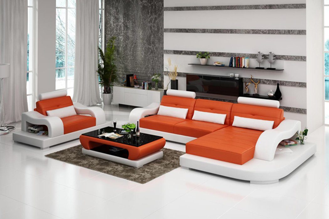 Orange Leder Modern Sofa Ecksofa Wohnlandschaft Ecksofa, JVmoebel Sessel Garnitur L-Form Set