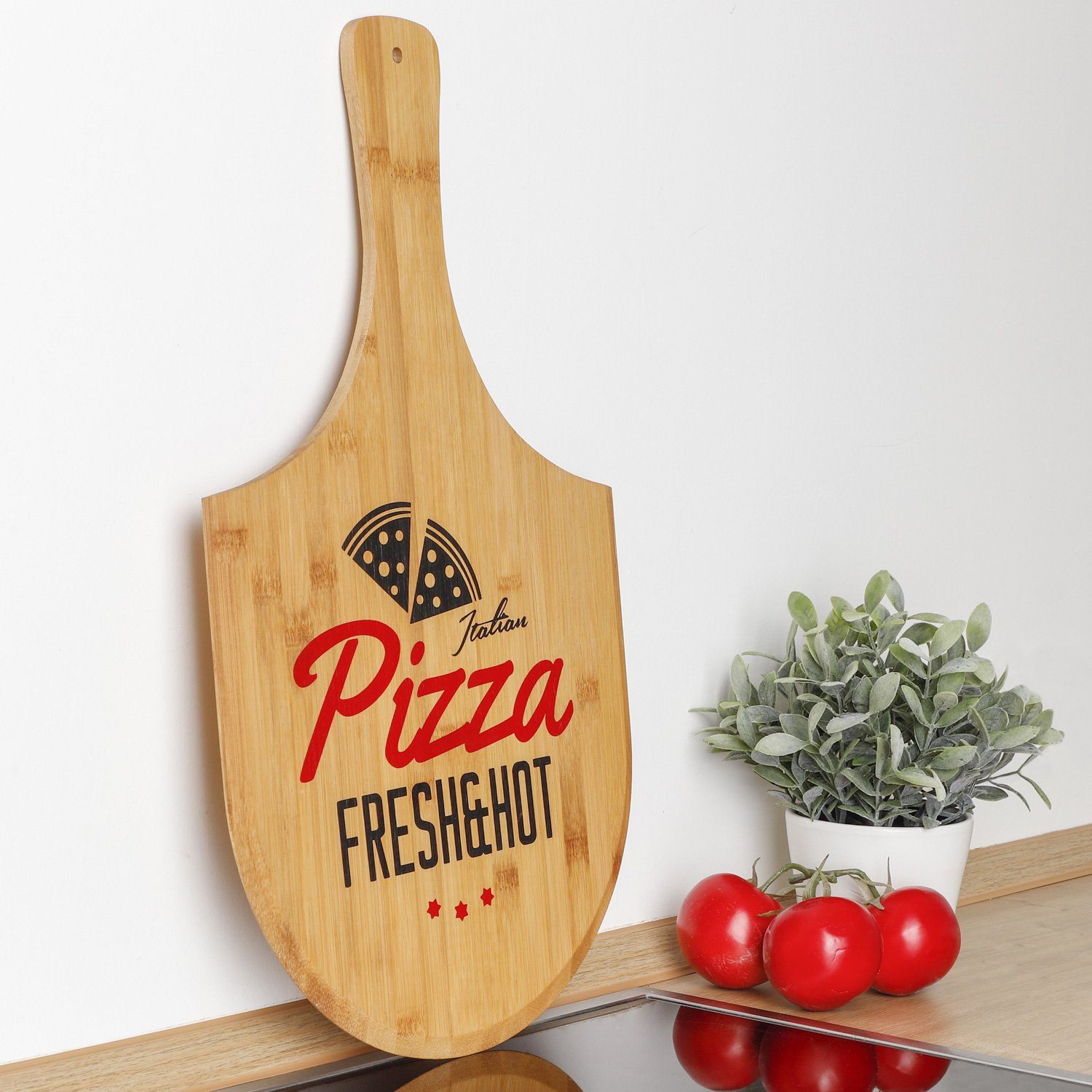 Pizzaschneidebrett 30cm Holz, (1-St) International zum Pizzabrett Schieber, Servieren Pizzen Haushalt für Pizza Bambusholz