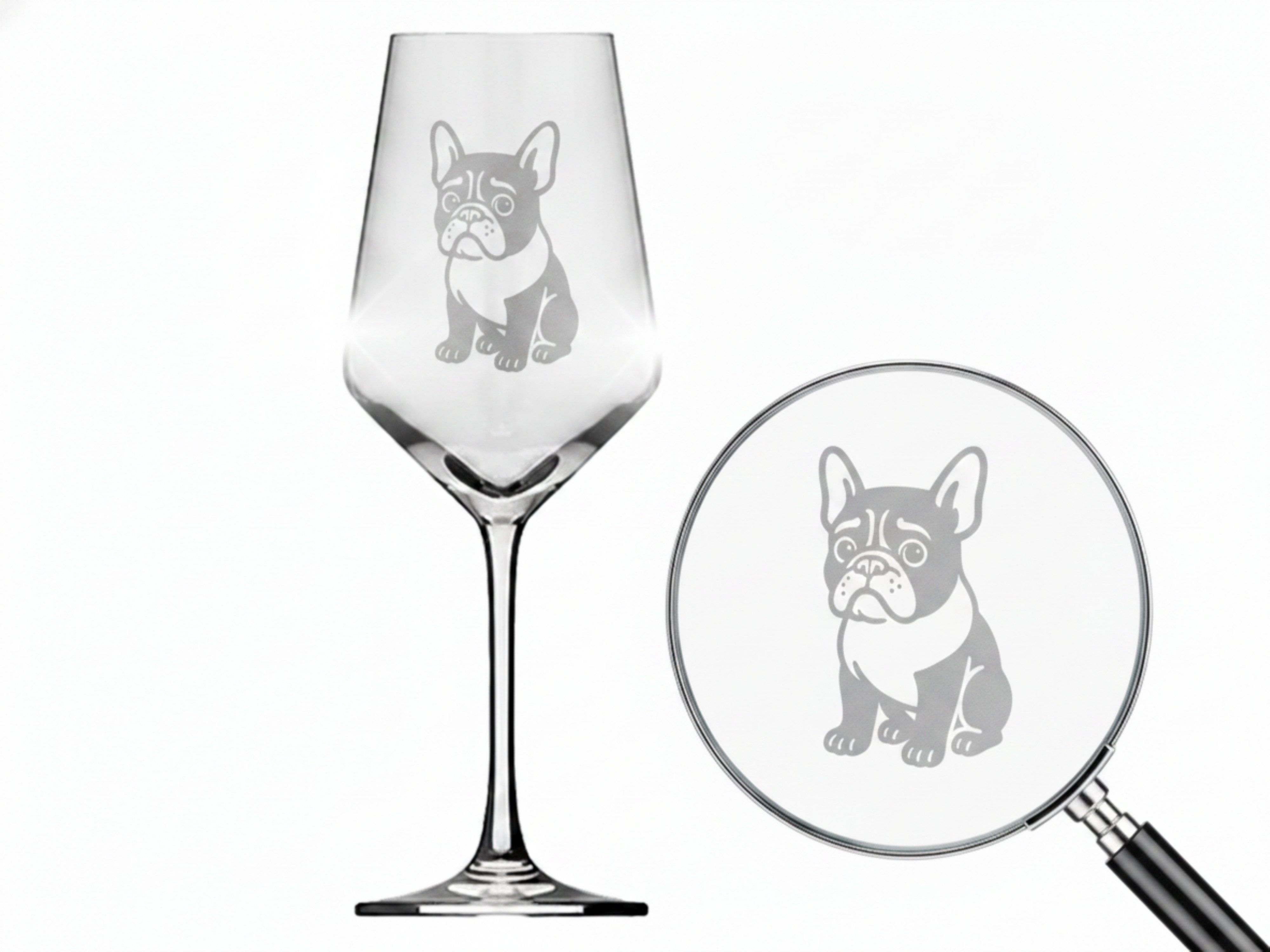 eXODA Weinglas Weinglas mit Gravur Französische Bulldogge 350ml spülmaschi, 2-tlg., Glas, Hund mit Leine