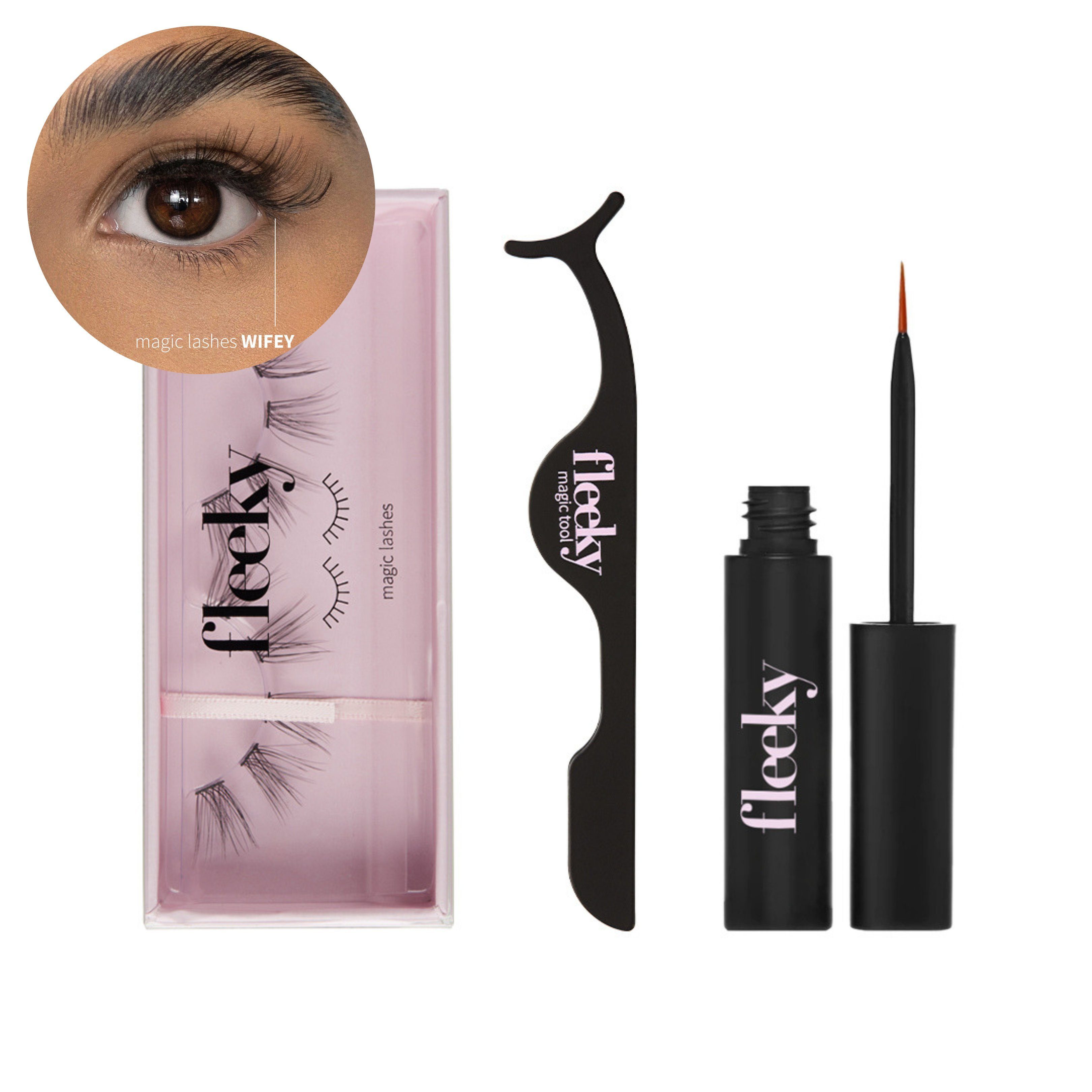 fleeky Bandwimpern fleeky Magic Lashes Wifey - Vegane & tierversuchfreie fake Lashes für deinen perfekten Augenaufschlag on fleek, künstliche Wimpern zum Kleben aus Synthetikhaar mit Lashhelper und Glue