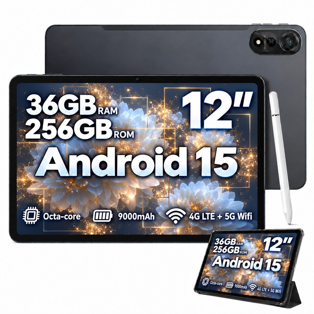blackview 12" Mega 2 Android 15 4G LTE 2K 8GB/12GB+256GB Tablet (12", 256 GB, Android 15, 4G (LTE), 2K FHD Display, 9000mAh, PC-Modus 2.0, Widevine L1)