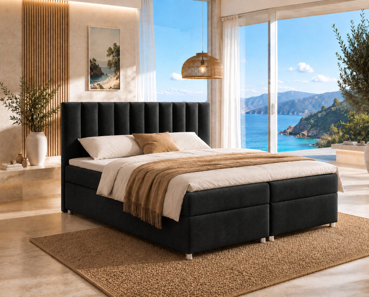 Best for Home Boxspringbett Trinity K-10 mit zwei Bettkästen & 7-Zonen Komfort-Topper (Doppelbett mit Stauraum, Federkernmatratze, gepolstertes Kopfteil, Doppelbett versch. Größen, 140x200 160x200 180x200 200x200 cm), Handwerksqualität, TOP Preis-Leistung