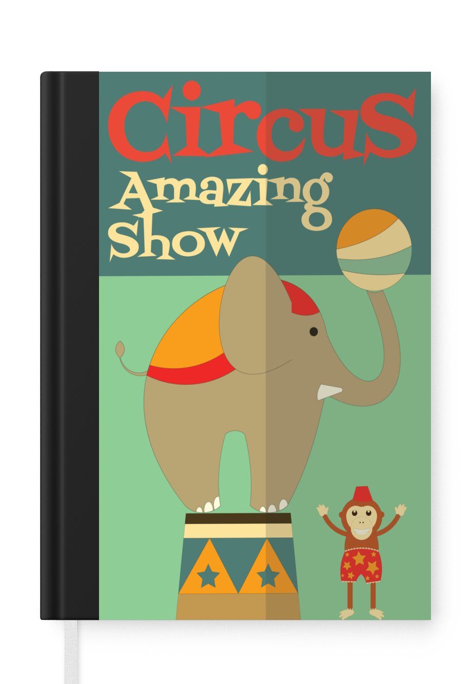 MuchoWow Notizbuch Zirkus" mit Elefant und Affe auf grünem Hintergrund, Journal, Merkzettel, Tagebuch, Notizheft, A5, 98 Seiten, Haushaltsbuch | Notizbücher