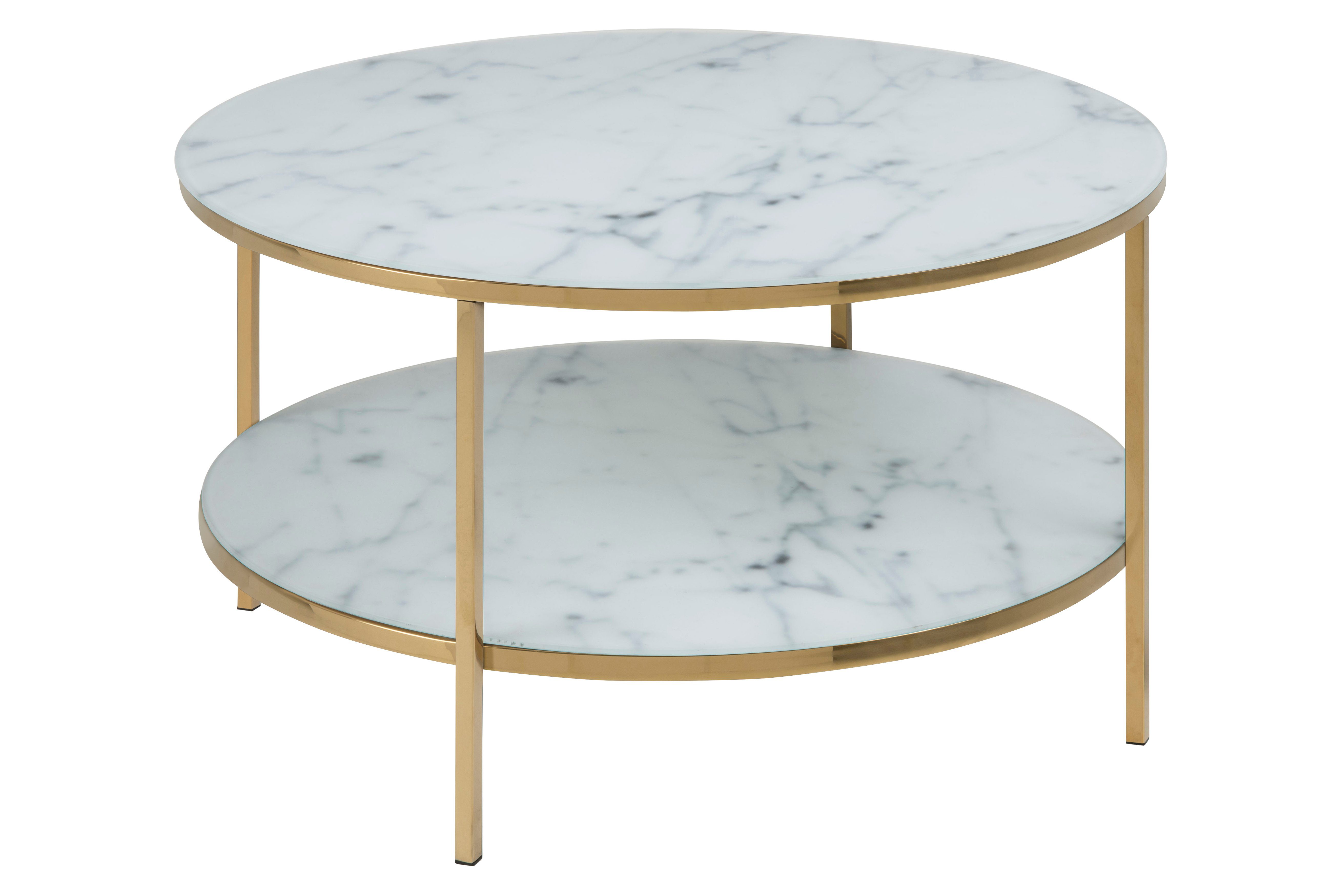 Couchtisch Almaz Couchtisch Ø80 cm weiss Marmorprint, goldene