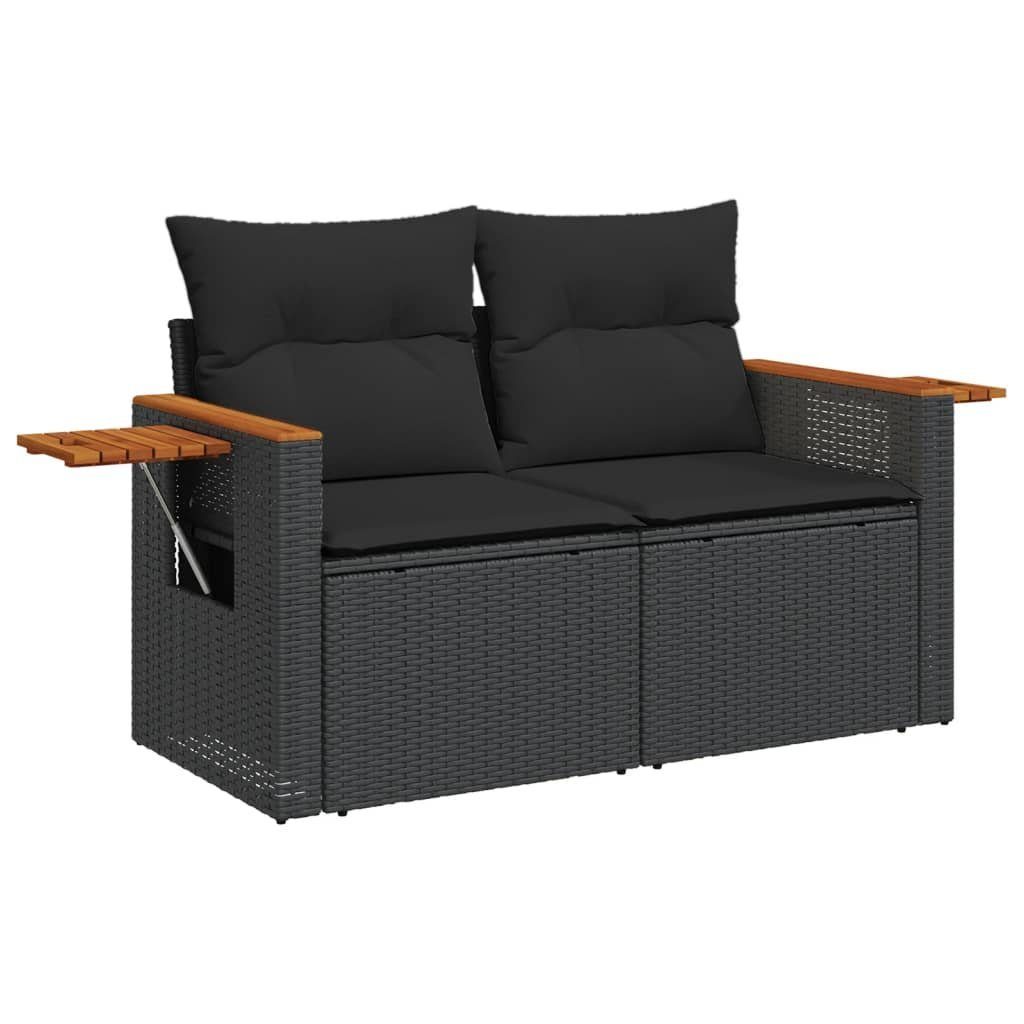 vidaXL Loungesofa Gartensofa mit Kissen 2-Sitzer Schwarz Poly Rattan, 1 Teile