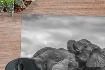 MuchoWow Gaming Mauspad Wasser trinkende Elefanten in Schwarz-Weiß (1-St), Mousepad mit Rutschfester Unterseite, Gaming, 40x40 cm, XXL, Großes