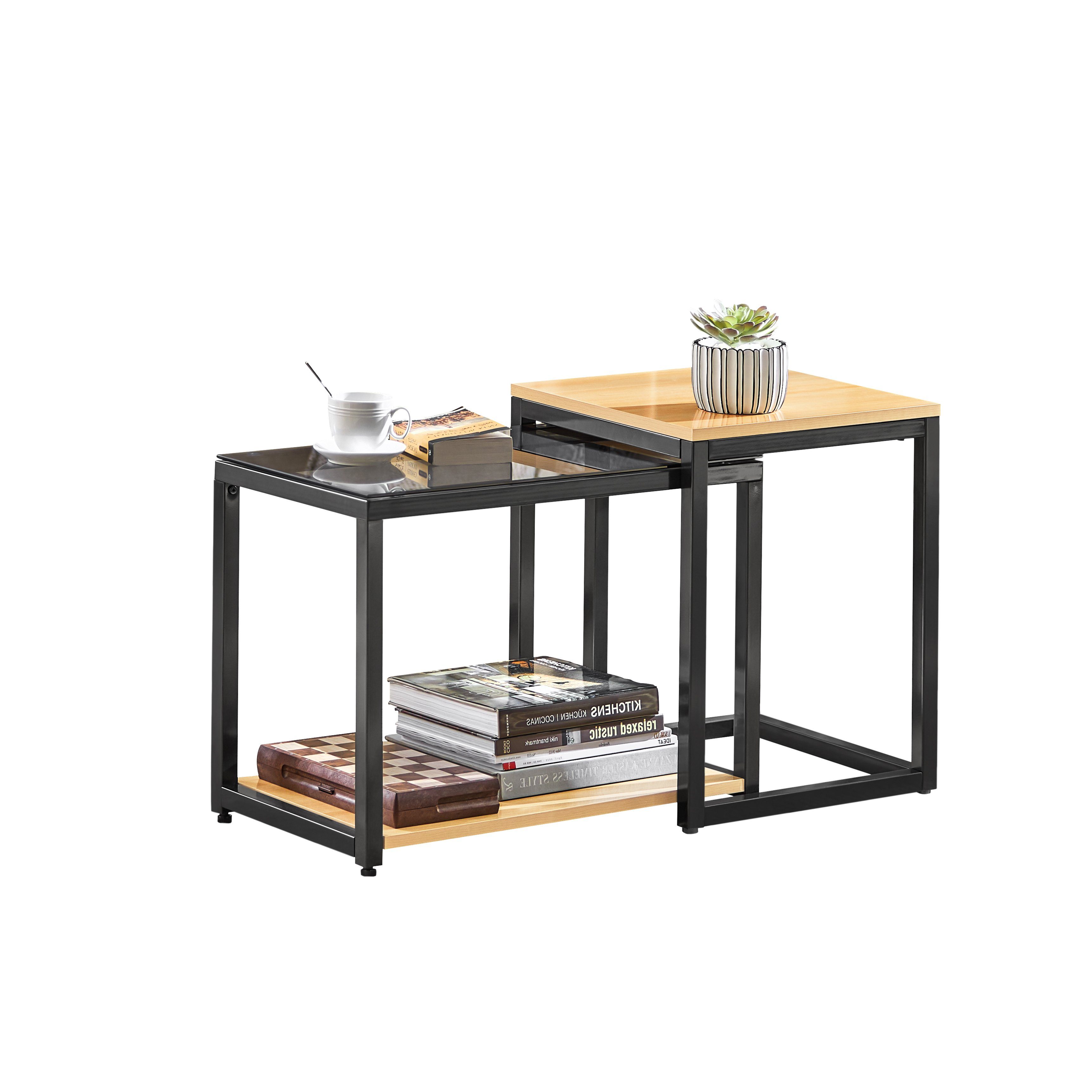 2-teilig 2er Satztisch Couchtisch Beistelltisch Set natur/schwarz FBT42/FBT35, SoBuy Satztisch Sofatisch