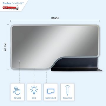 Paco Home Wandleuchte FANTASY, LED wechselbar, Neutralweiß, Beleuchteter Spiegel LED Backlight Ablage Badspiegel Touch-Wandspiegel