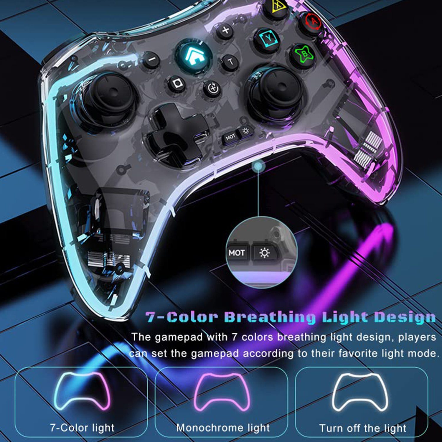 Switch/Switch LED/7-COLOR) (RGB Atmungs Haiaveng Nintendo-Controller für Gamepad Nintendo Wireless Controller Lite/OLED,