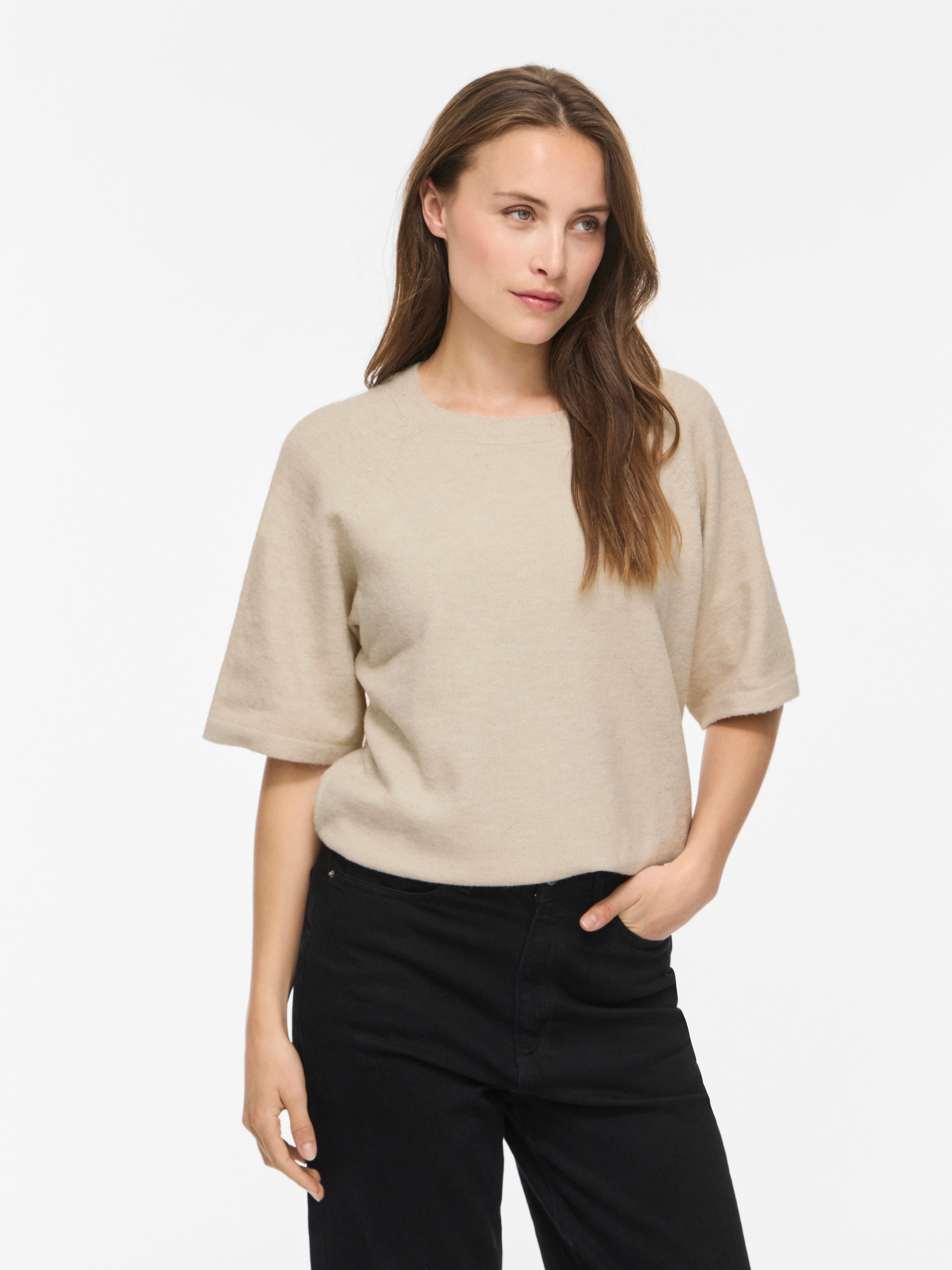 Vila Strickpullover VILIGA 2/4 O-NECK KNIT TOP - NOOS Materialmix, relaxed fit