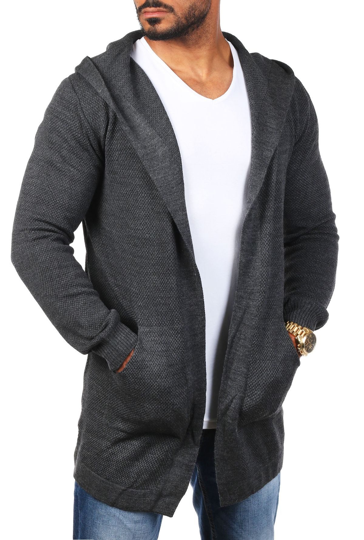 CARISMA Cardigan Herren leichte Herren Feinstrick Weste Strickjacke lange Passform 7717 in Unifarbe – Bild 5 von 5