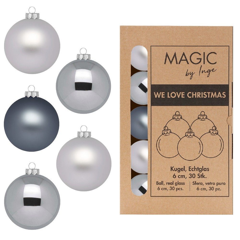 MAGIC by Inge Weihnachtsbaumkugel, Weihnachtskugeln Glas 6cm 30 Stück - Hazy Grey