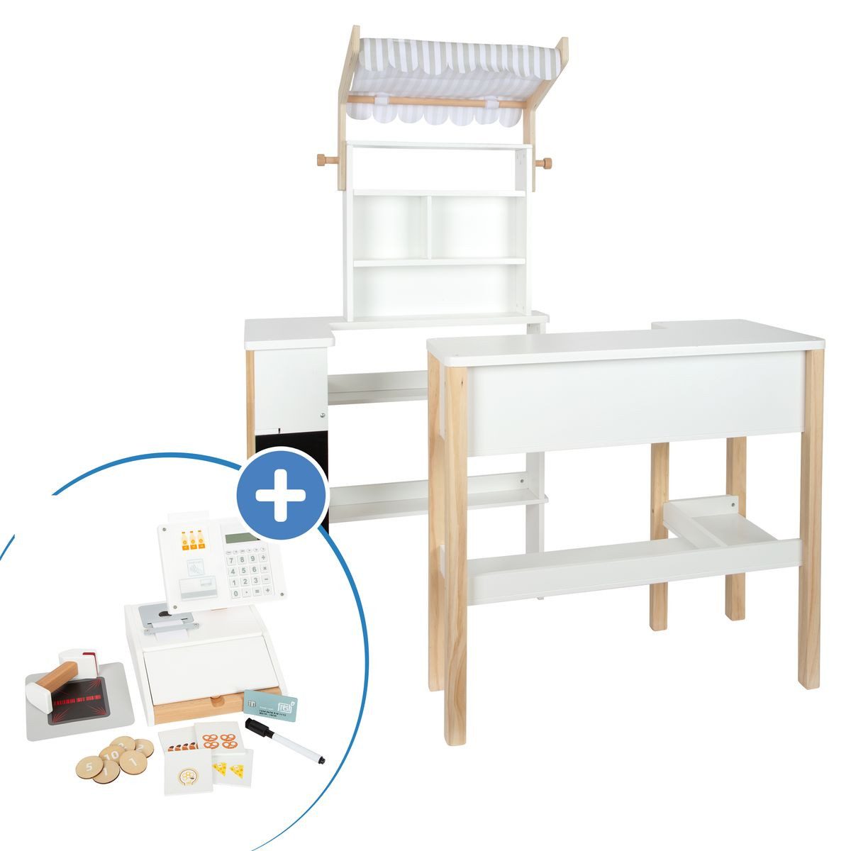 Small Foot Kaufladen Fresh -Weiß, Kinder Spielkaufladen Set mit Kaufladen und Kasse ab 3 Jahren