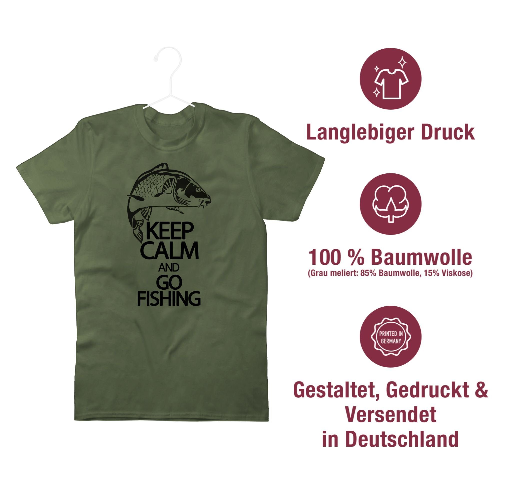 calm and Fishing T-Shirt 1 Grün Geschenke Shirtracer Angler Keep go Army