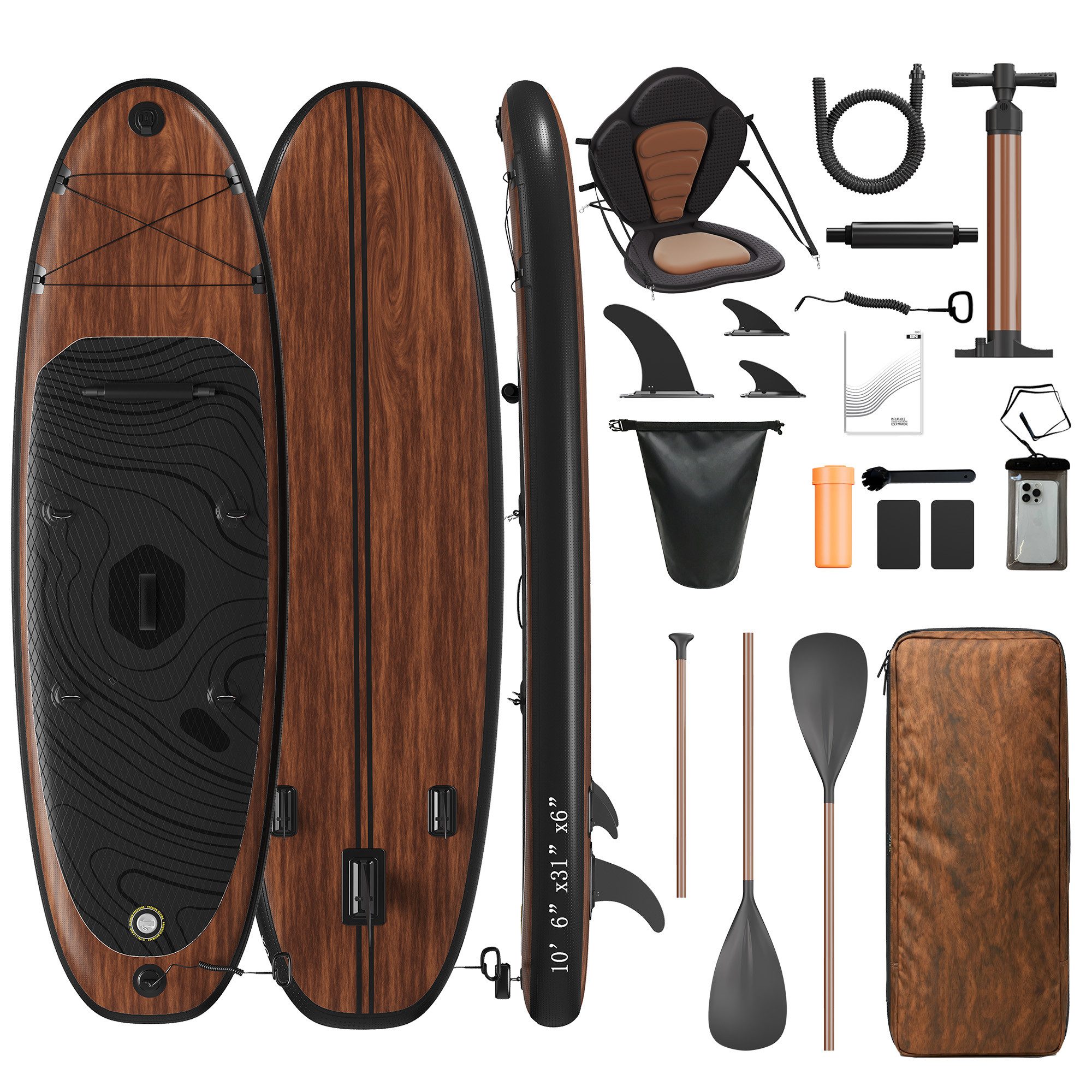 Inflatable SUP-Board Aufblasbares Stand Up Paddle Board mit Halter, Sitz und Fußband