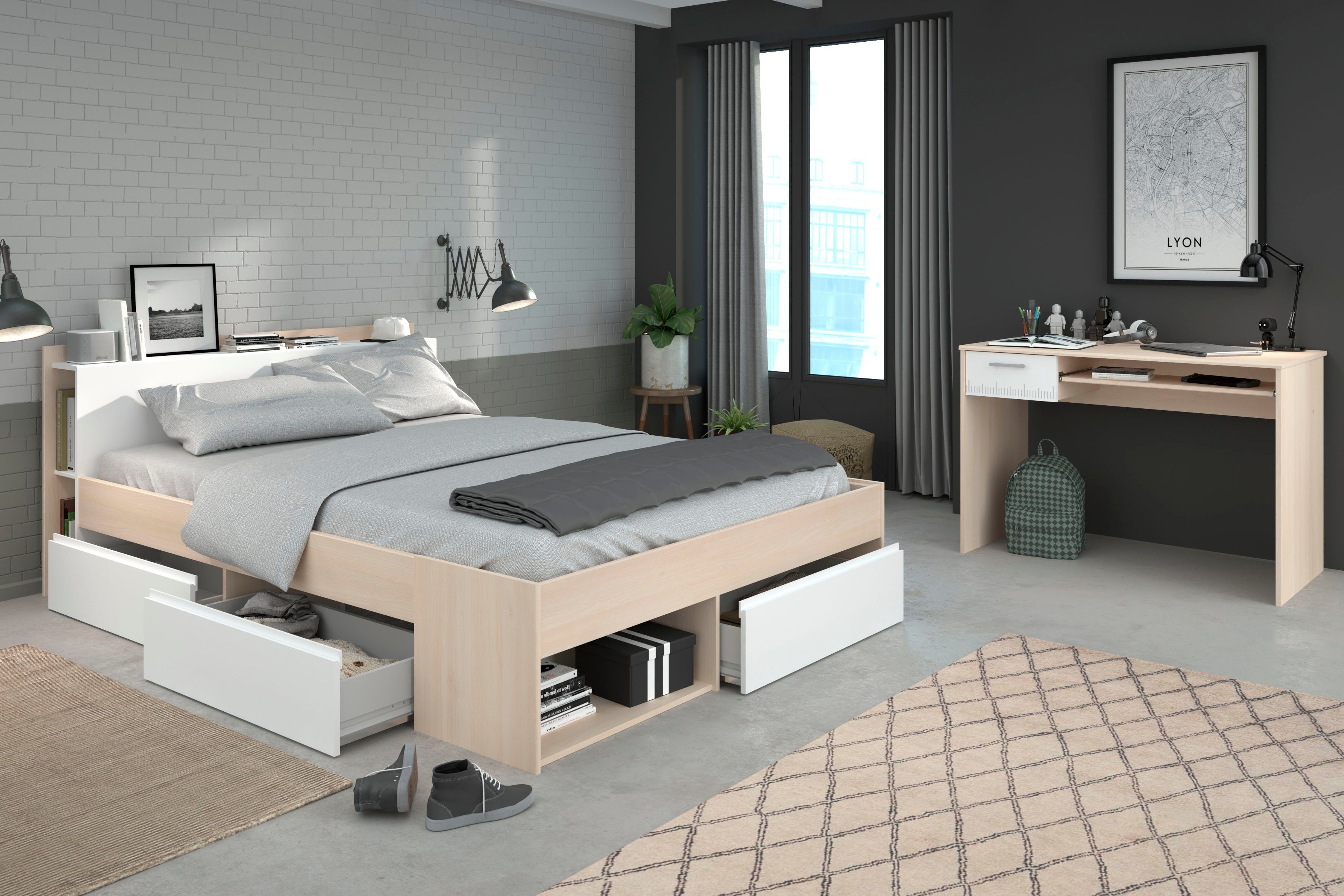 Parisot Jugendzimmer-Set Most, (Set, 2-tlg., Bett mit Schubkästen und Schreibtisch)