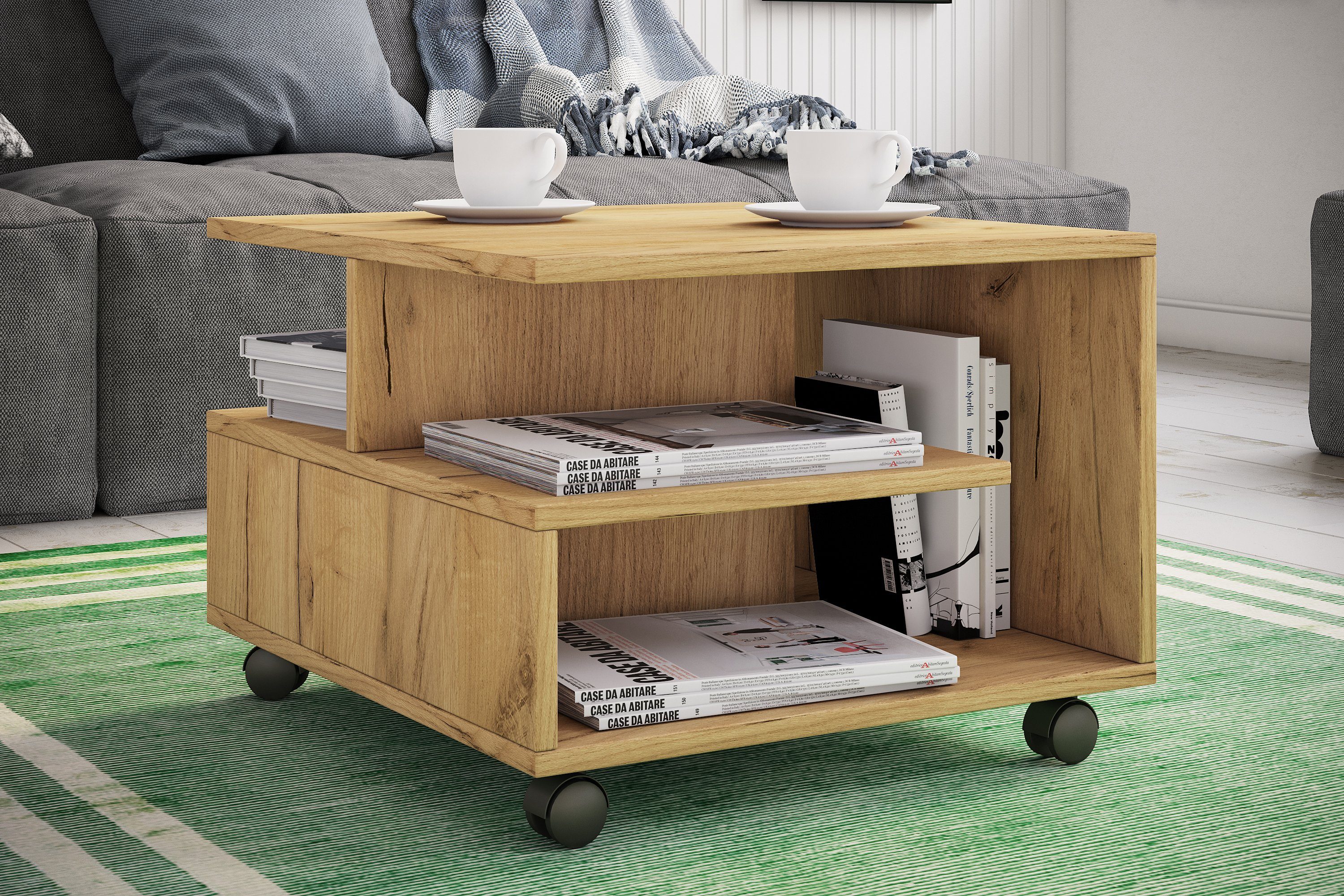 VCM Couchtisch Stango S B. 50 x T. 50 x H. 40 cm, Ablage für Lampe und Buch, praktisch als Sofa-Ergänzung, 4 Fächer – Bild 3 von 3
