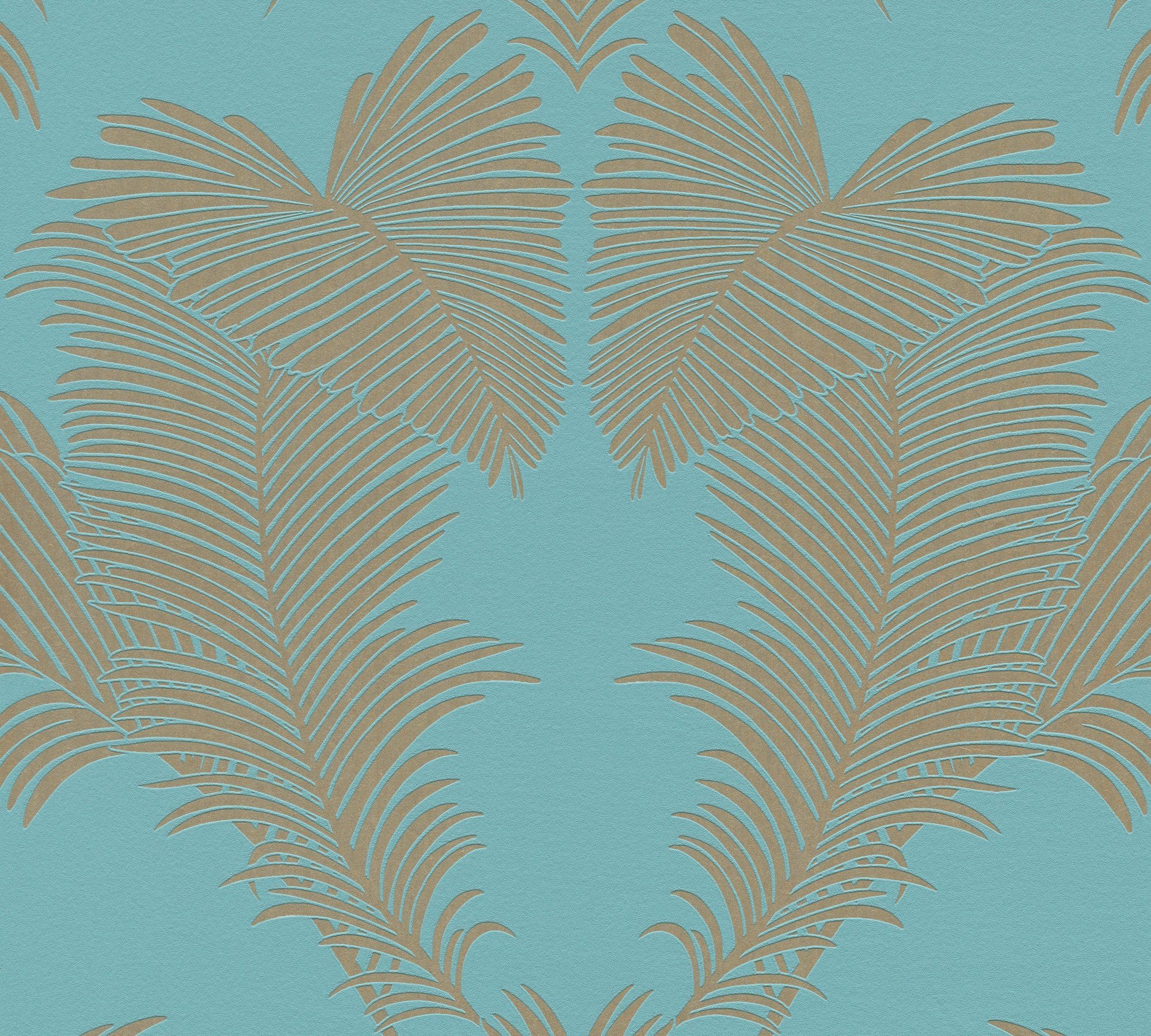 A.S. Création Vliestapete Trendwall, blau/grün/metallic botanisch, Tapete floral, Glänzend Dschungeltapete Palmen tropisch