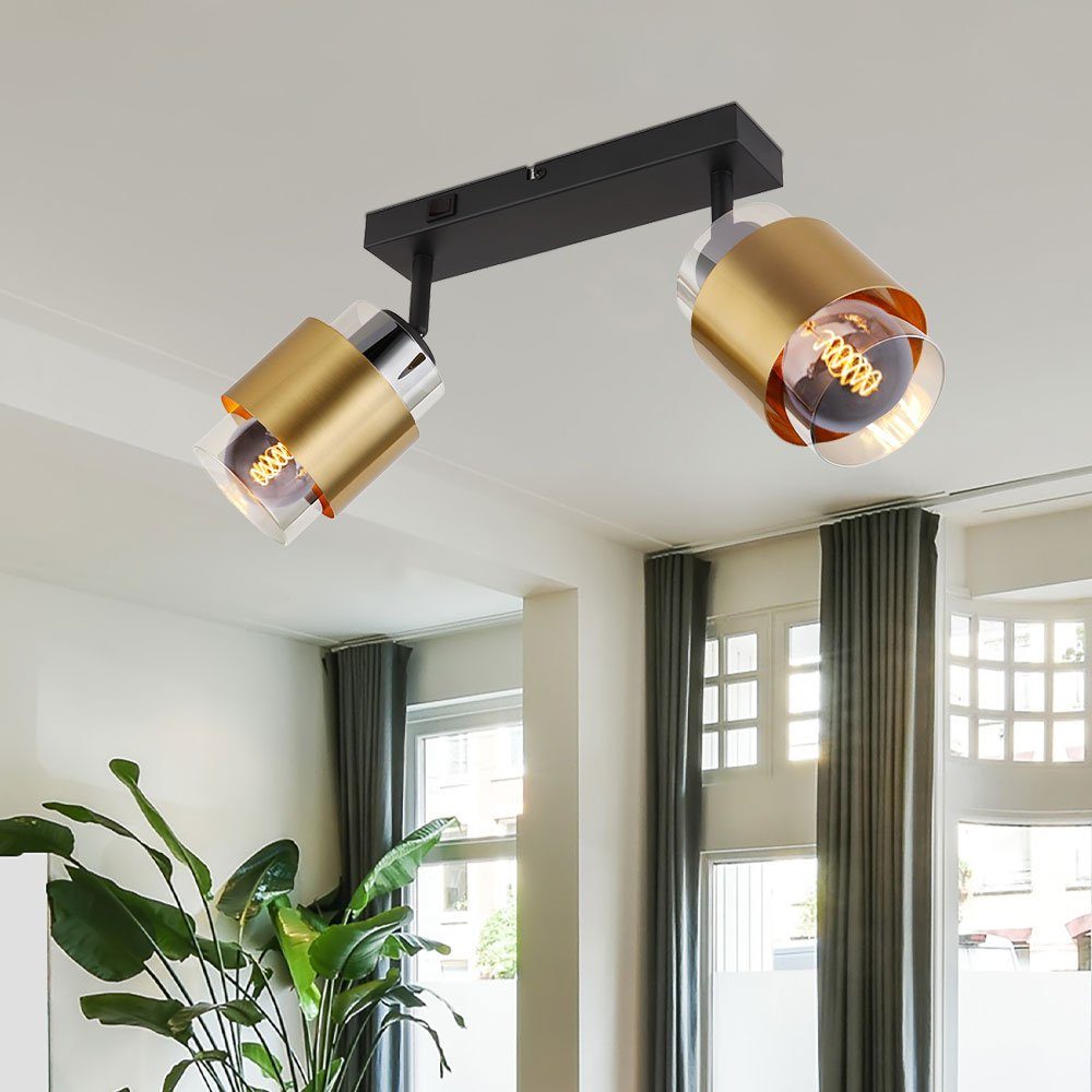 Industrielle LED Deckenleuchte Mit 4 Glaskugeln | Schwarz, 61x61 Cm, Dimmbar, Warmweiß