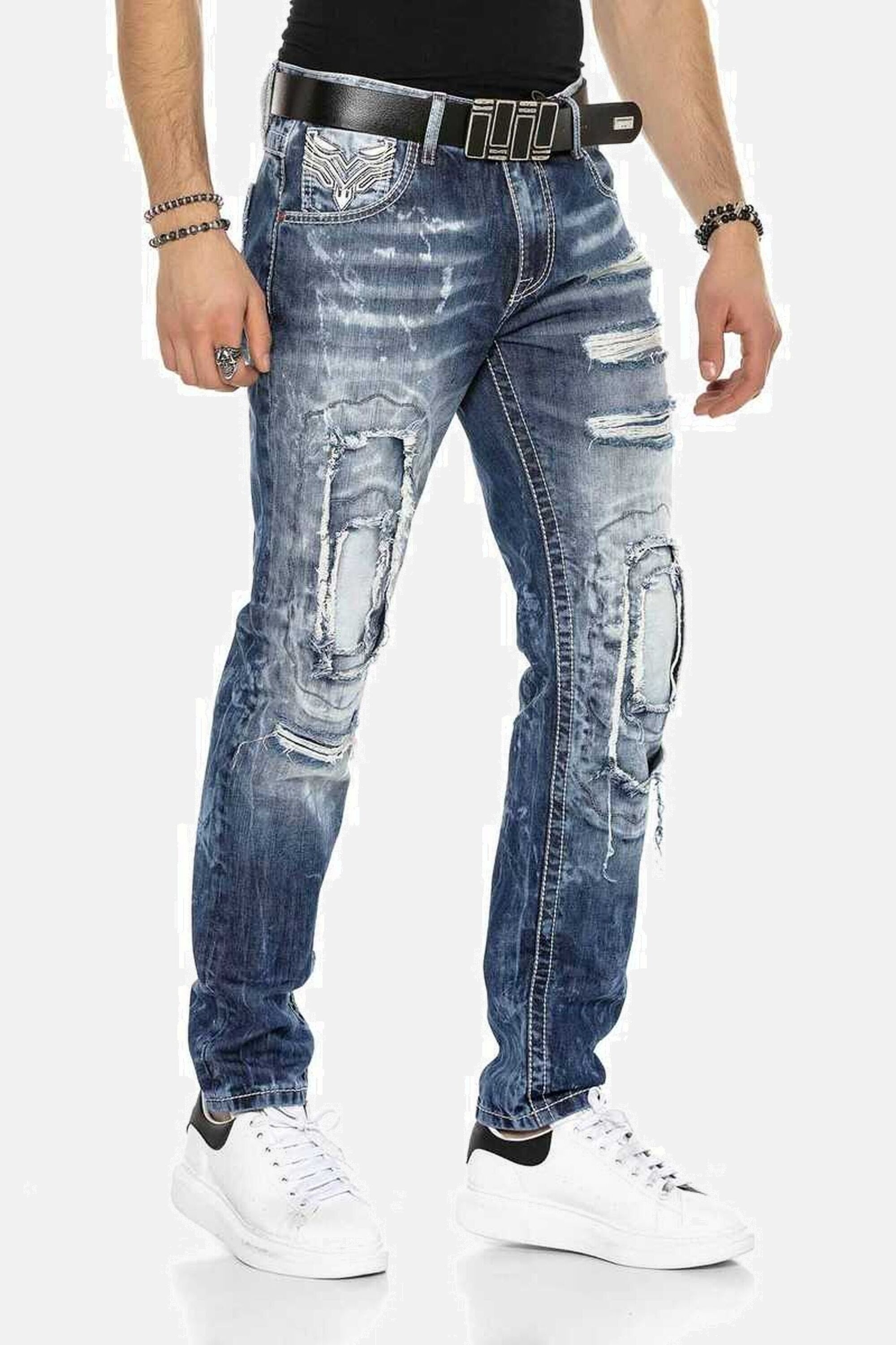Cipo & Baxx Regular-fit-Jeans DENIM bequeme Jeans im ausgefallenen Lagen-Design, CD611