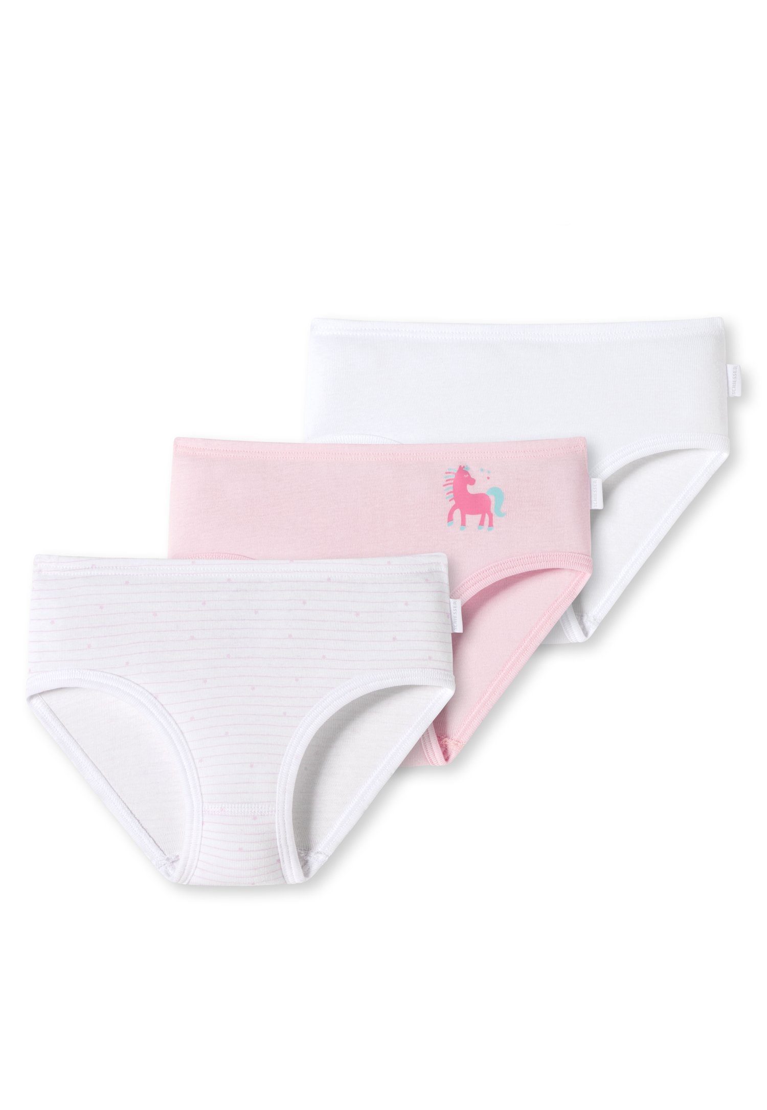 Schiesser Hüftslip (3er-Pack) mit kleinem Motiv am Bund rosa/weiß