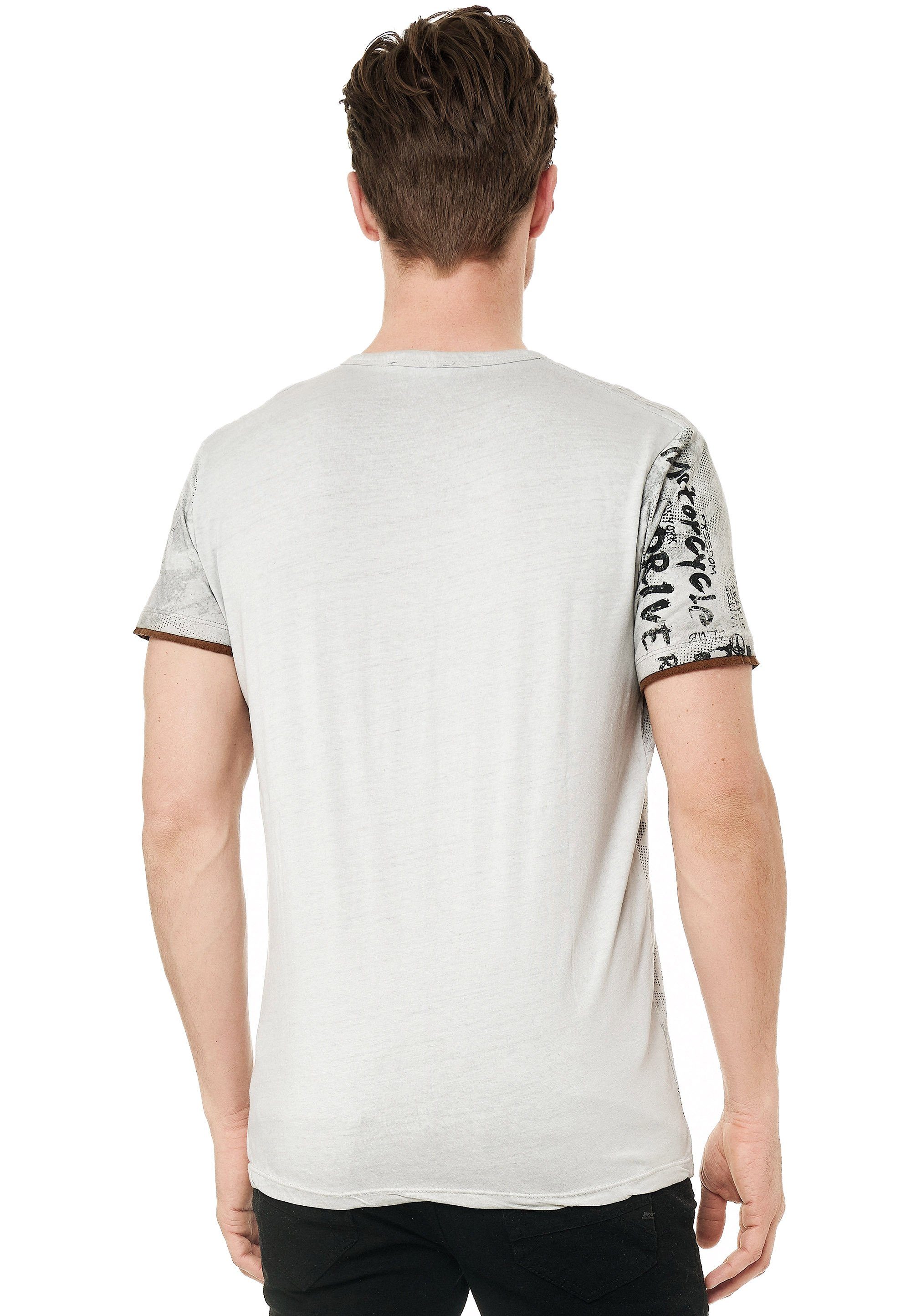 T-Shirt modernem Print hellgrau-schwarz Rusty Neal mit