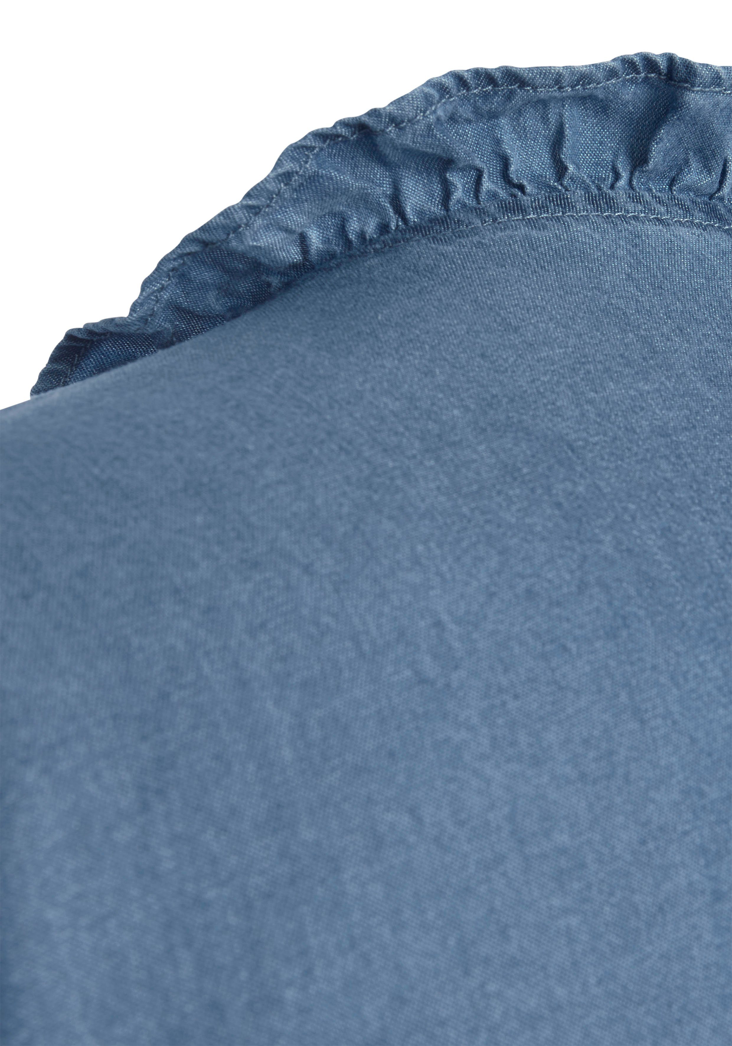 LASCANA Jeanskleid mit Rüsche am Kragen und kurzer Knopfleiste, Blusenkleid Sommerkleid aus weicher Lyocellware, lockeres Tunikakleid, Festival