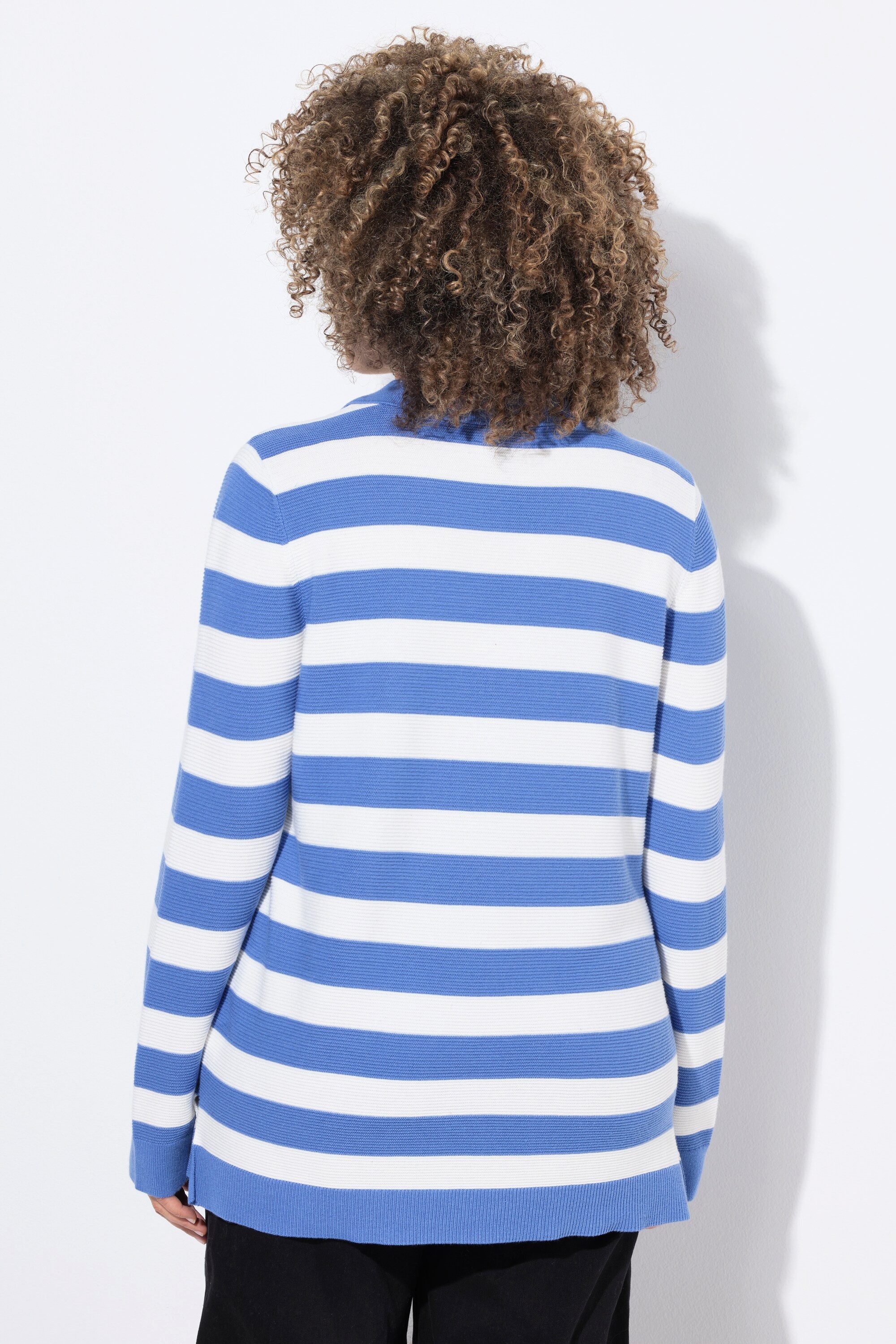 Ulla Popken Strickpullover Pullover Ringel Linksstrick Polokragen Langarm
