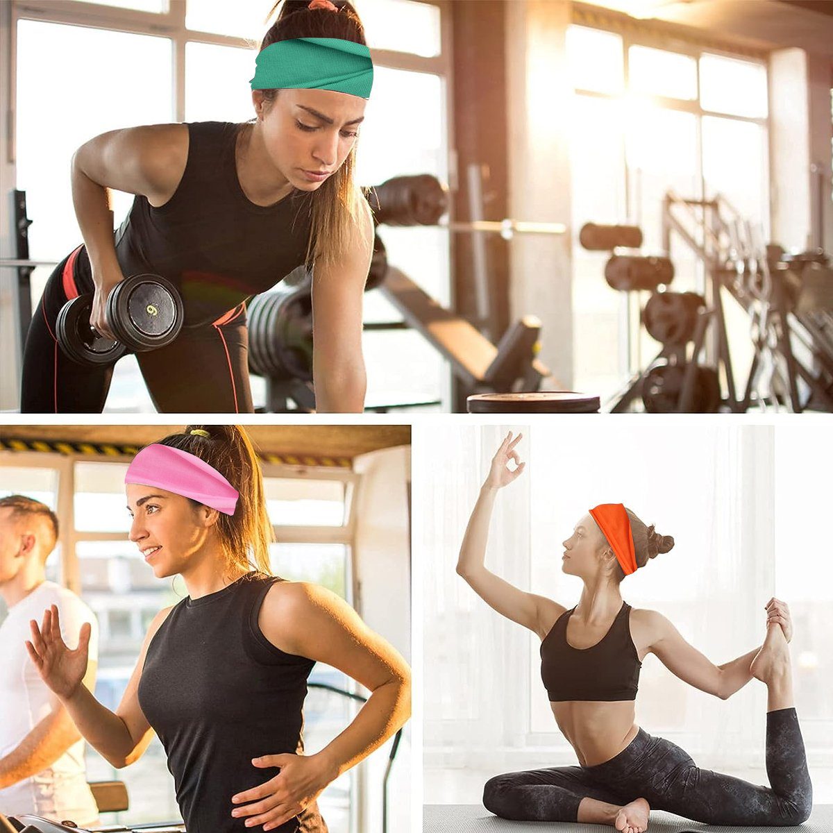 dunkelgrau+hellgrün+rot+orange+dunkelrot+hellrosa Stirnband für Haarbänder Damen Elastisch Jormftte Workout Haarband Sport Yoga