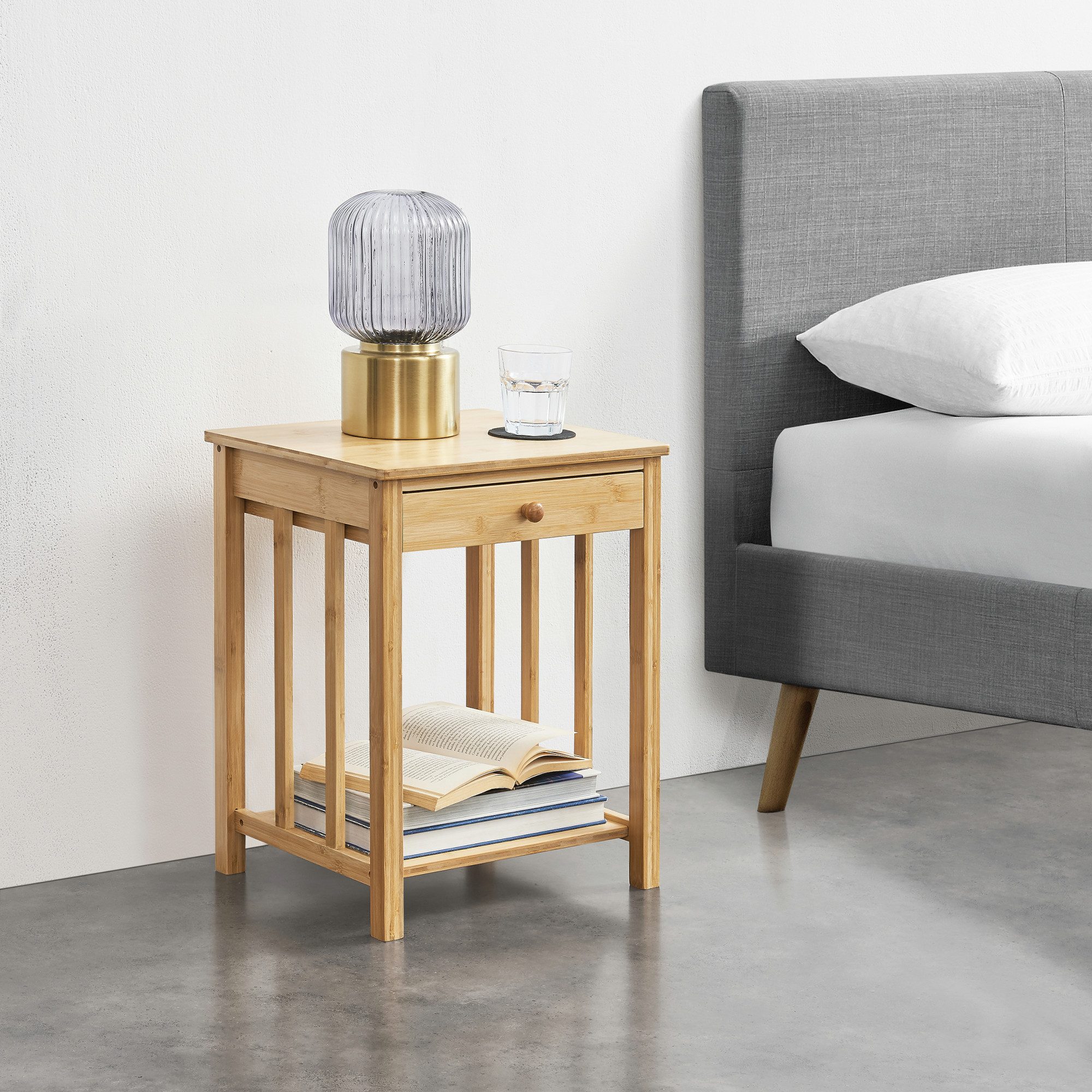 en.casa Beistelltisch, »Ranua« mit Schublade und Ablage 51x40x35 cm Bambus günstig online kaufen