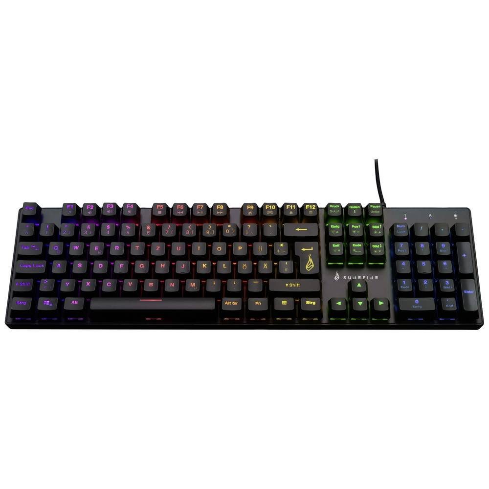 Surefire SureFire Mechanische Multimedia-RGB-Gaming-Tastatur, Deutsch 48718 Tastatur (Beleuchtet, Multimediatasten)
