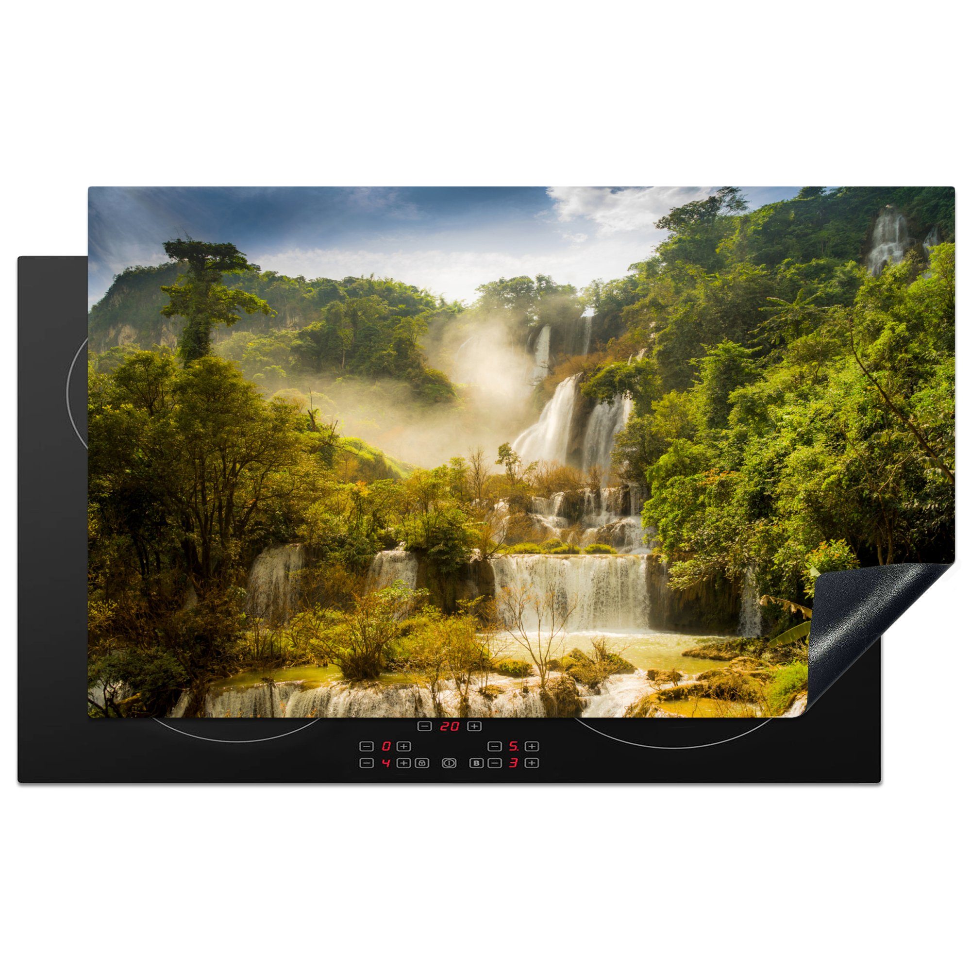 MuchoWow Herdblende-/Abdeckplatte Thailand - Wasserfälle - Tropen, Vinyl, (1 tlg), 83x51 cm, Ceranfeldabdeckung, Arbeitsplatte für küche
