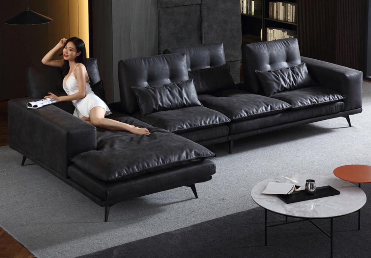 JVmoebel Ecksofa Modernes Design-Sofa in Textil und Kunstleder, L-Form, schwarz, Made in Europa