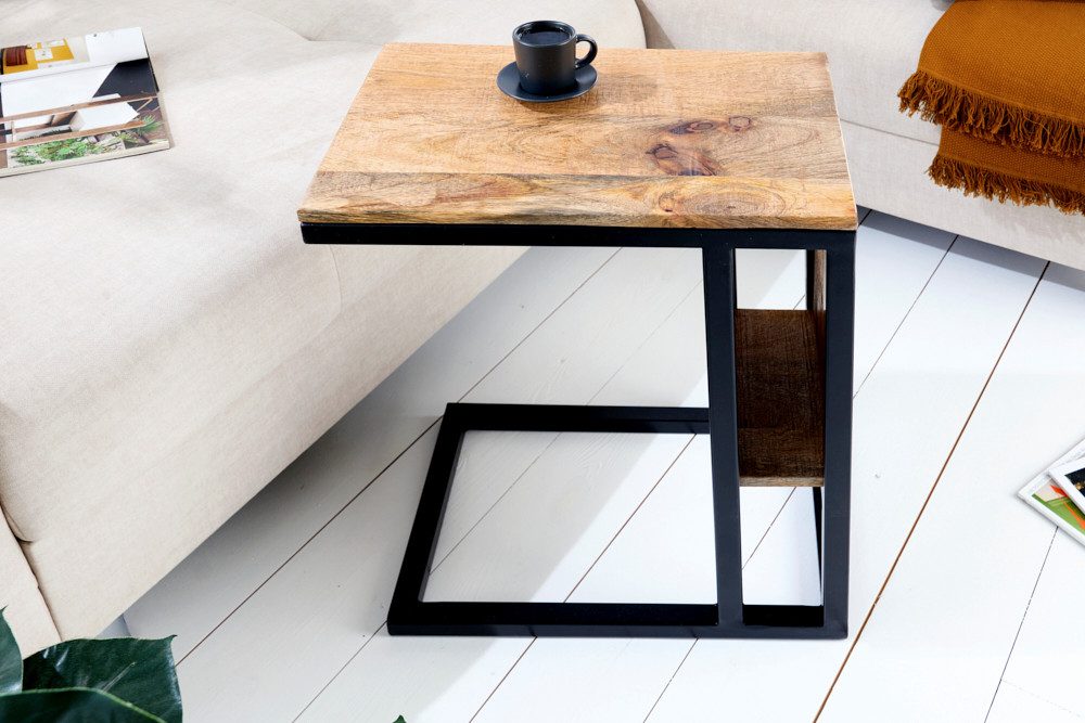 riess-ambiente Beistelltisch CONCIERGE 60cm natur / schwarz (Einzelartikel, 1-St), Wohnzimmer · Mango-Massivholz · Metall · mit Stauraum · für Laptops – Bild 2 von 5