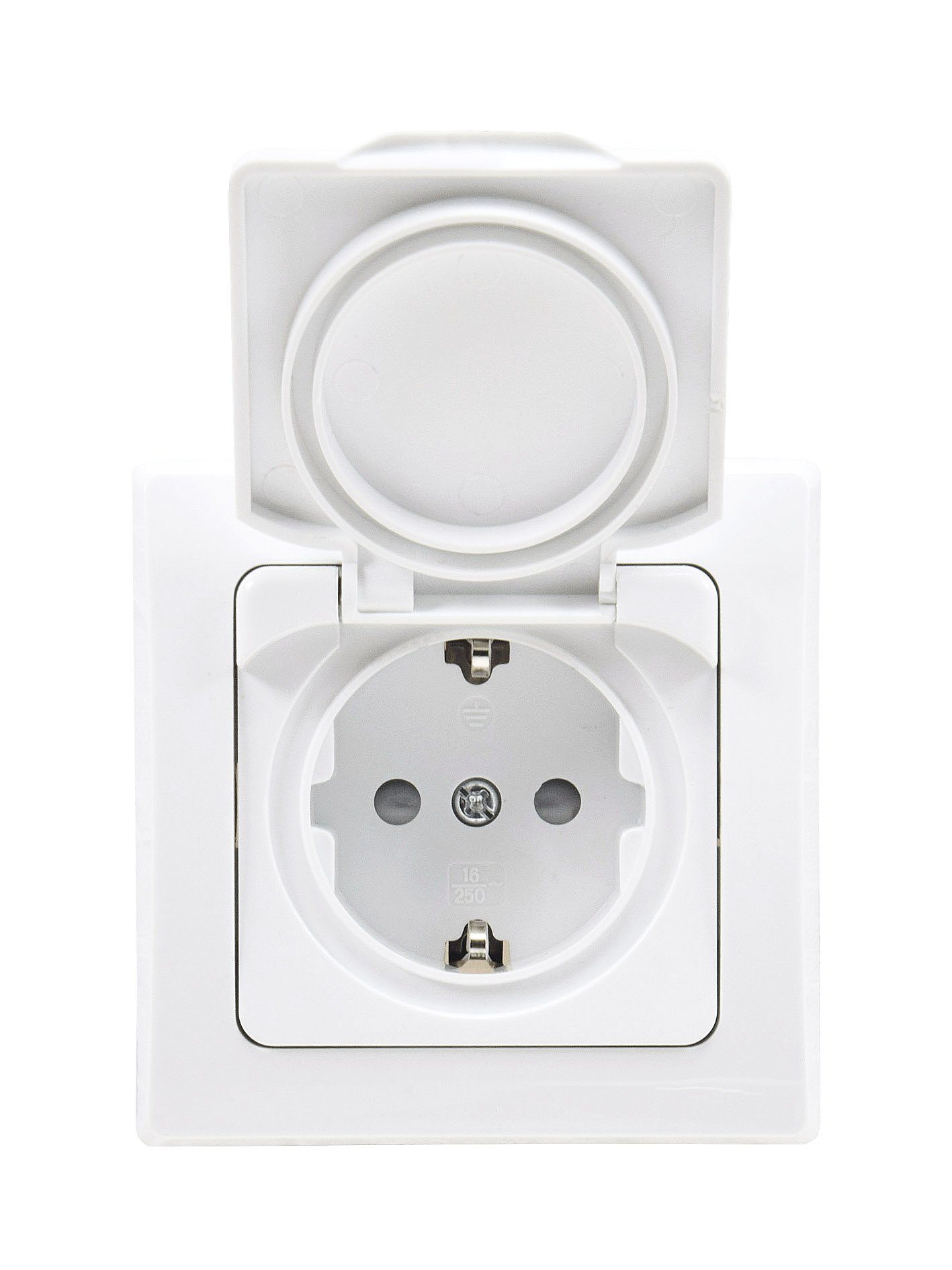 ChiliTec Steckdose Unterputz IP44 mit Dichtung Klapp-Deckel spritzwassergeschützt Weiß