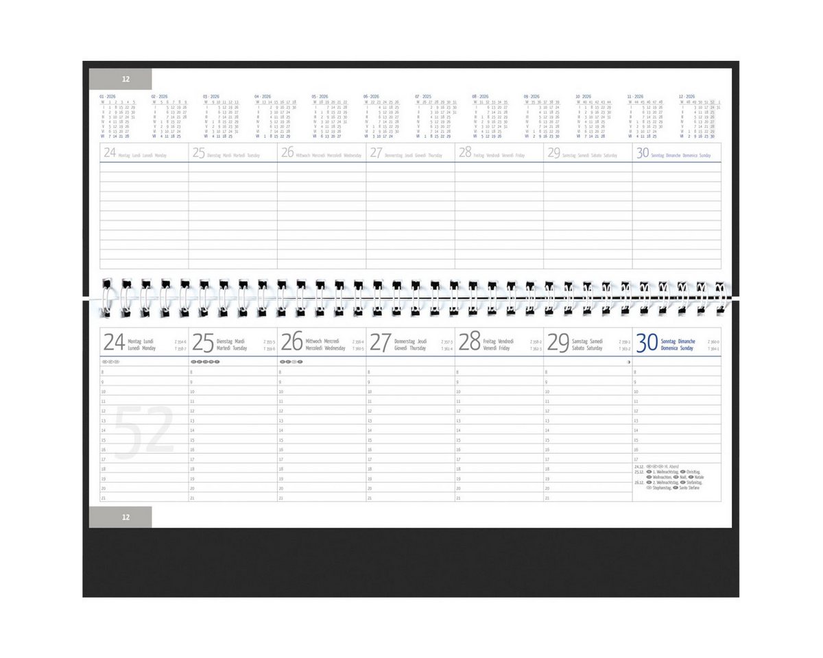 Thumbnail - GÜSS Kalender Schreibtischkalender Schreibtischquerkalender 1 Woche auf 2 Seiten grau Kalendarium 2026