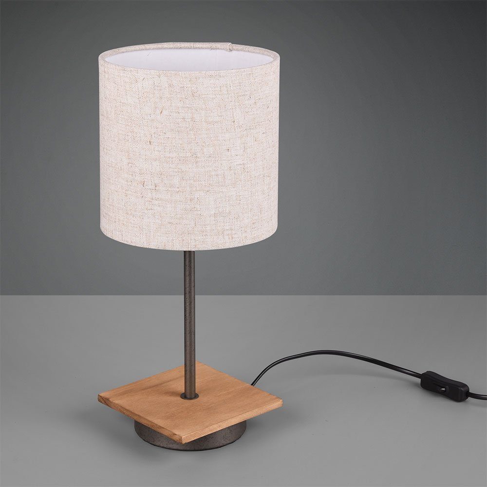 Lampe Wohn Holz Warmweiß, Stoff- LED Schreib etc-shop inklusive, Schlaf Tischleuchte, Zimmer Arbeits Leuchtmittel Ess Tisch