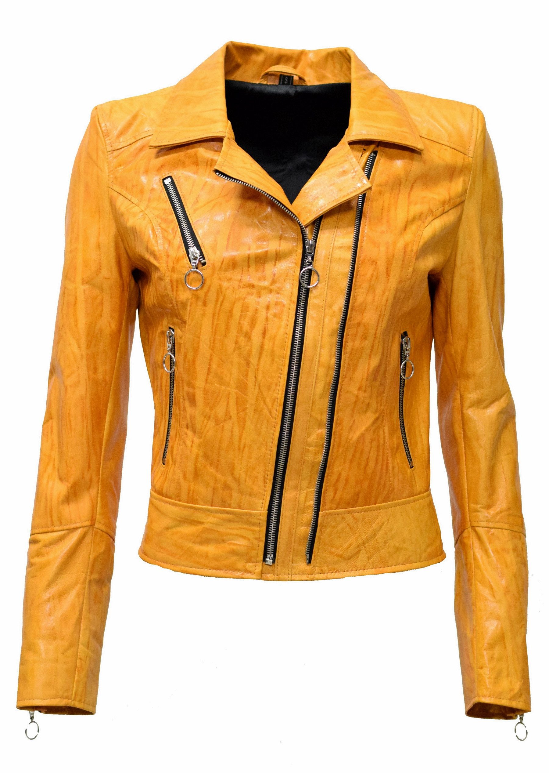 Zimmert Leather Lederjacke Liusa Schwarzgrau im Vinage Look, oder gecrushed Gelb Orange