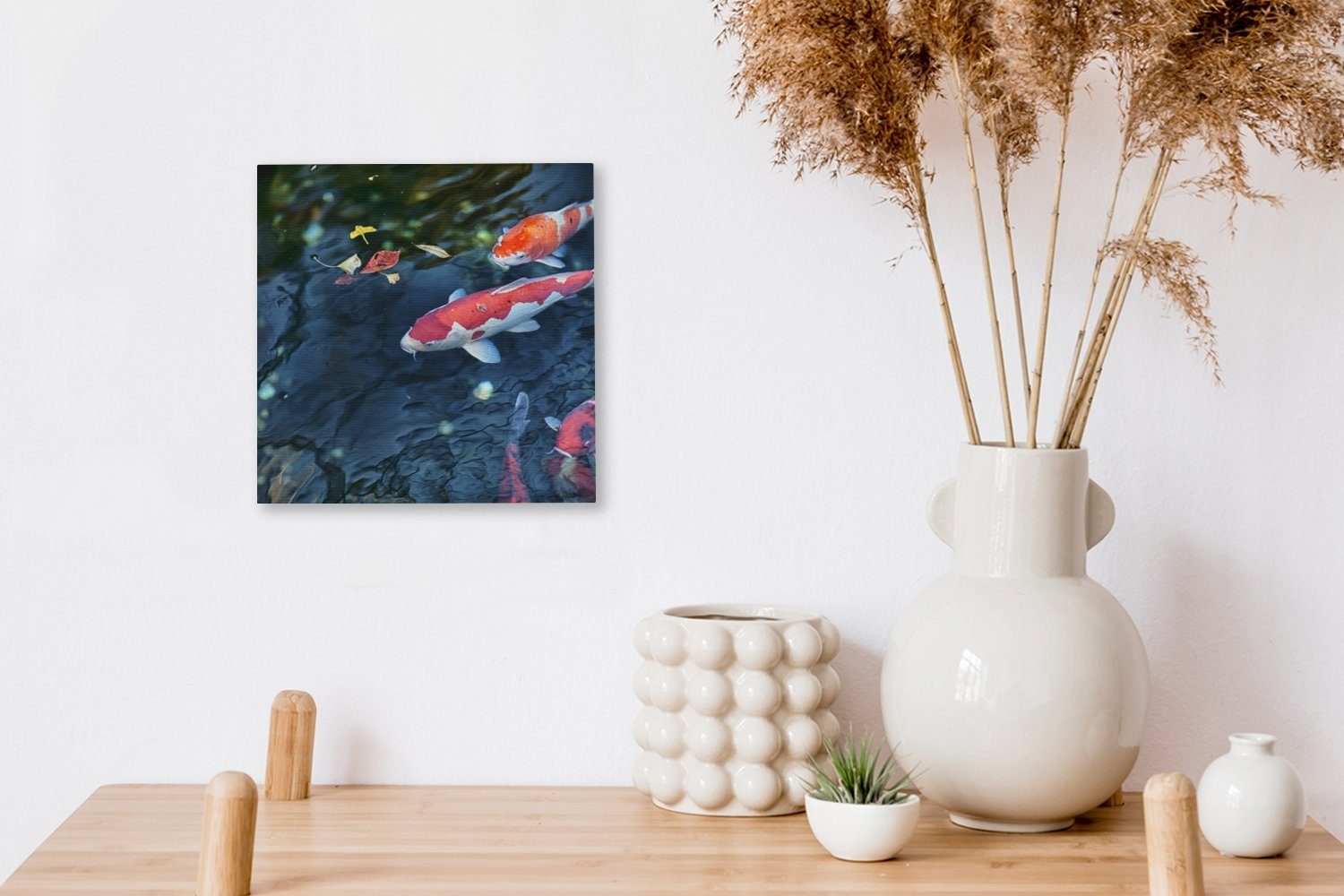 OneMillionCanvasses® Koi-Karpfen für Leinwand in Vier Bilder Wohnzimmer Leinwandbild einem Teich, (1 St), Schlafzimmer