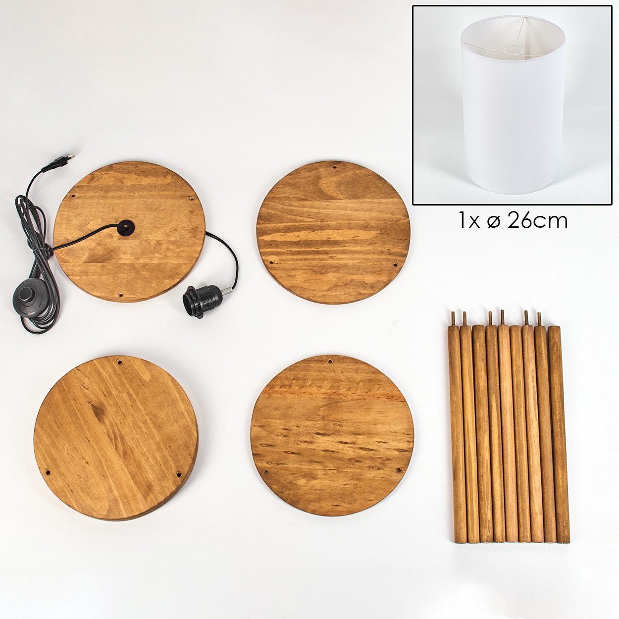 hofstein Stehlampe Stehlampe aus Holz/Stoff in Naturfarben/Weiß, ohne Leuchtmittel, (26 cm) Ablageflächen u. Fußschalter, 1 x E27, ohne Leuchtmittel