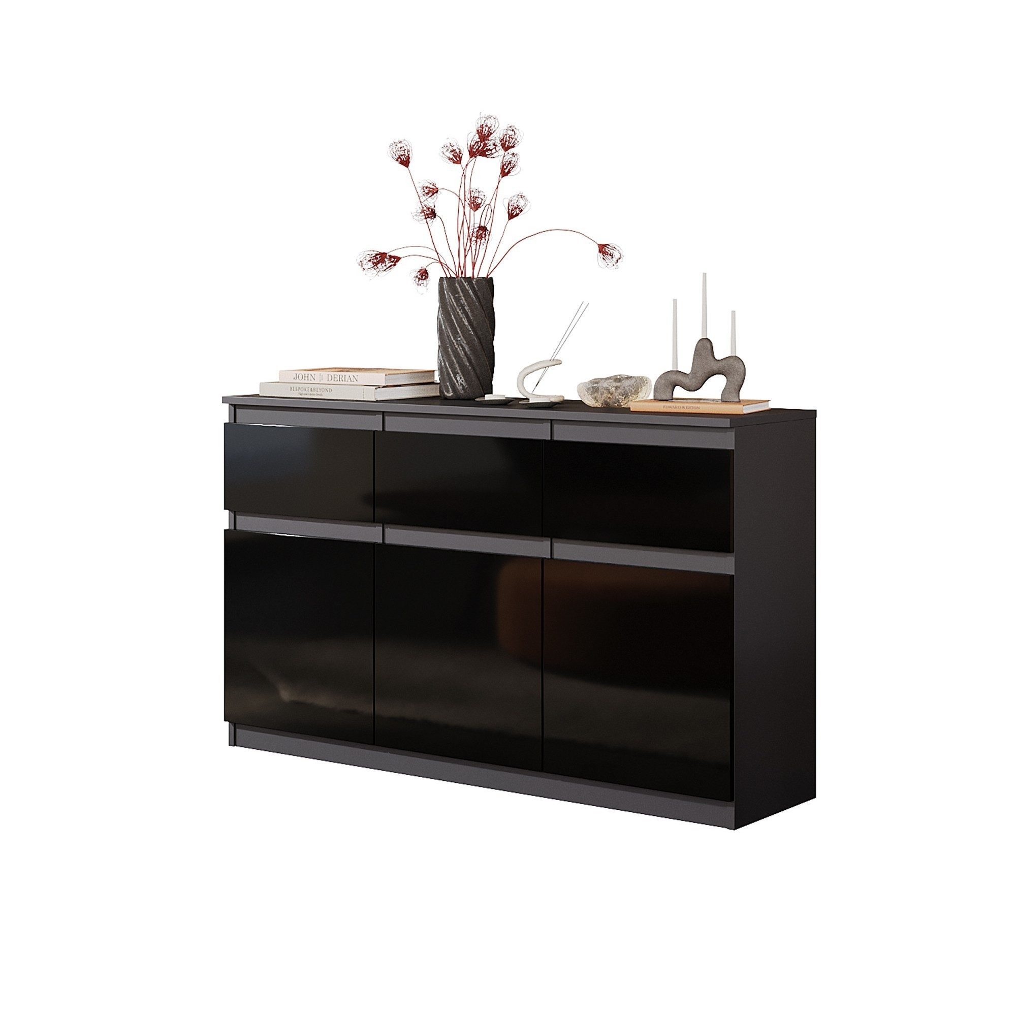 Furnica Kommode Sideboard NOAH 120cm - Anthrazit Grau / Schwarz Hochglanz