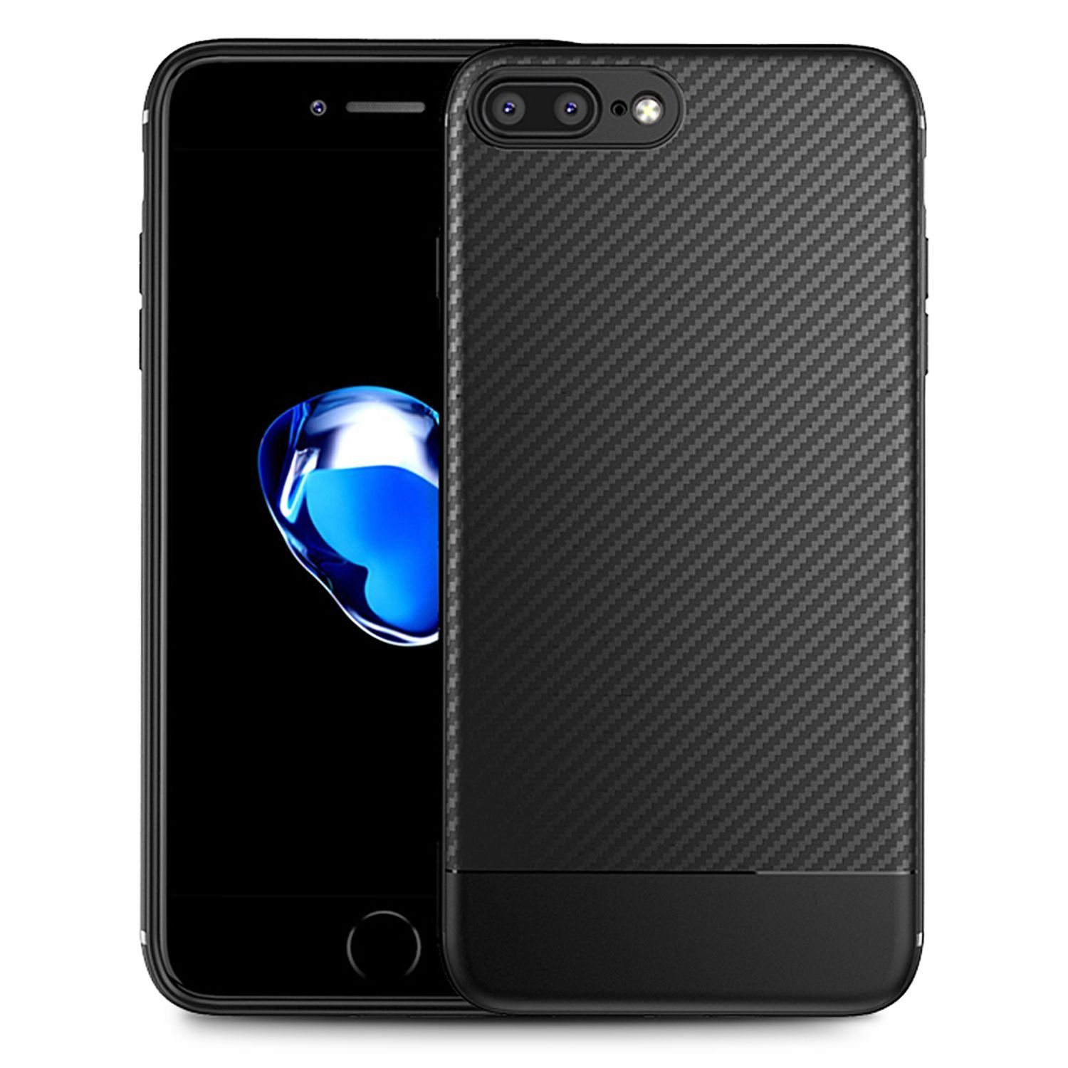 Nalia Smartphone-Hülle Apple iPhone 7 Plus Apple iPhone 8 Plus, Carbon Look Silikon Hülle / Matt Schwarz / Rutschfest / Karbon Optik